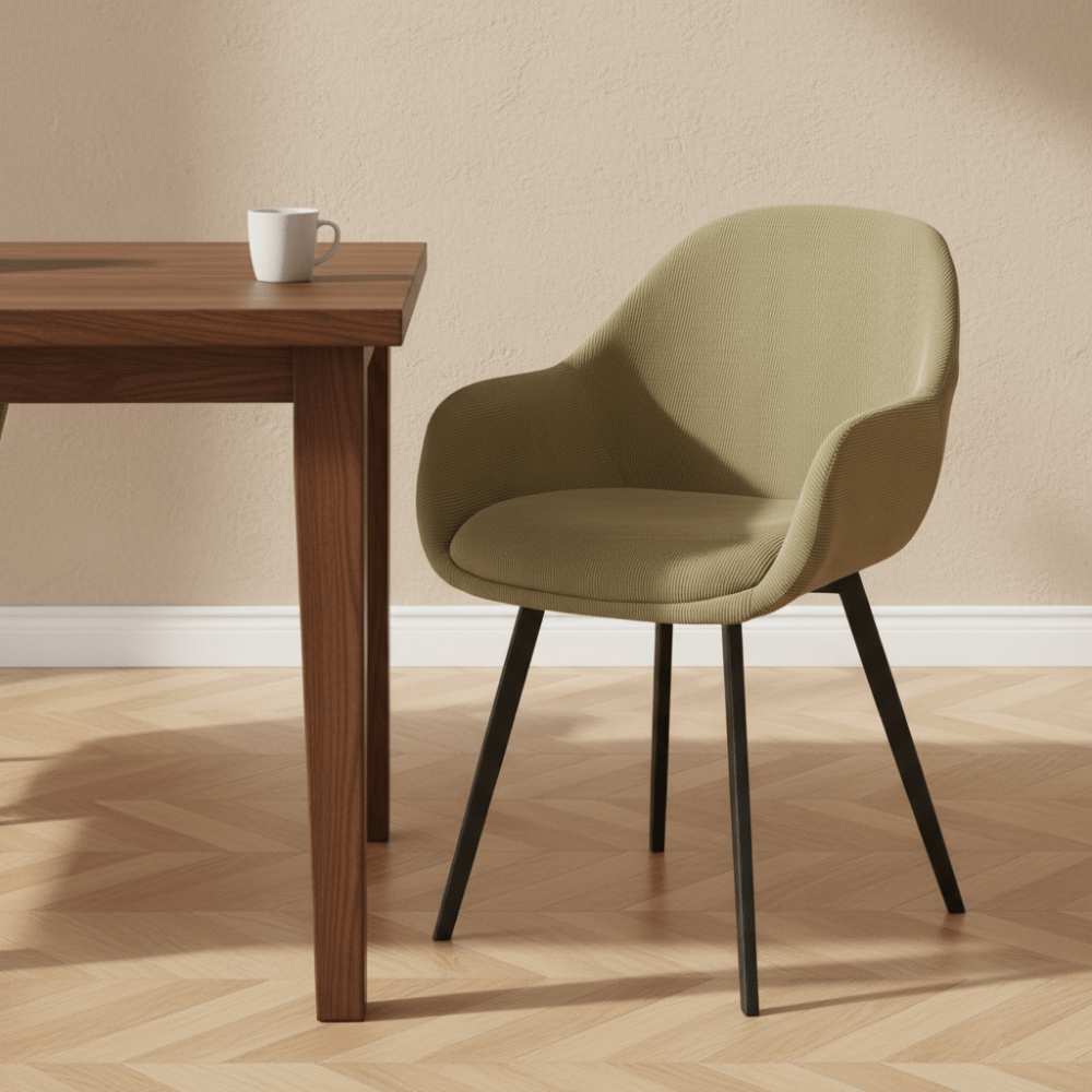 Modern Esszimmerstuhl Remy Rib Stoff Grün – Mit Armlehnen