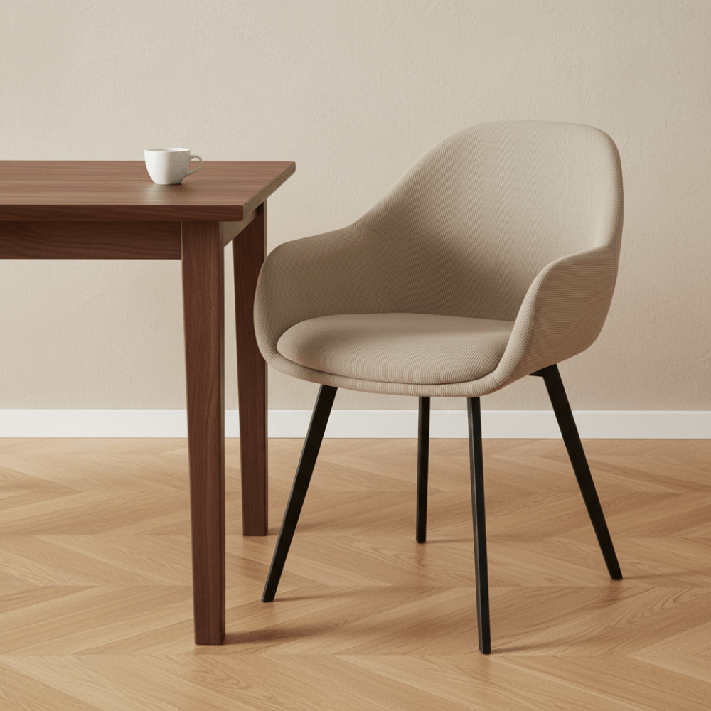 Modern Esszimmerstuhl Remy Rib Stoff Taupe – Mit Armlehnen