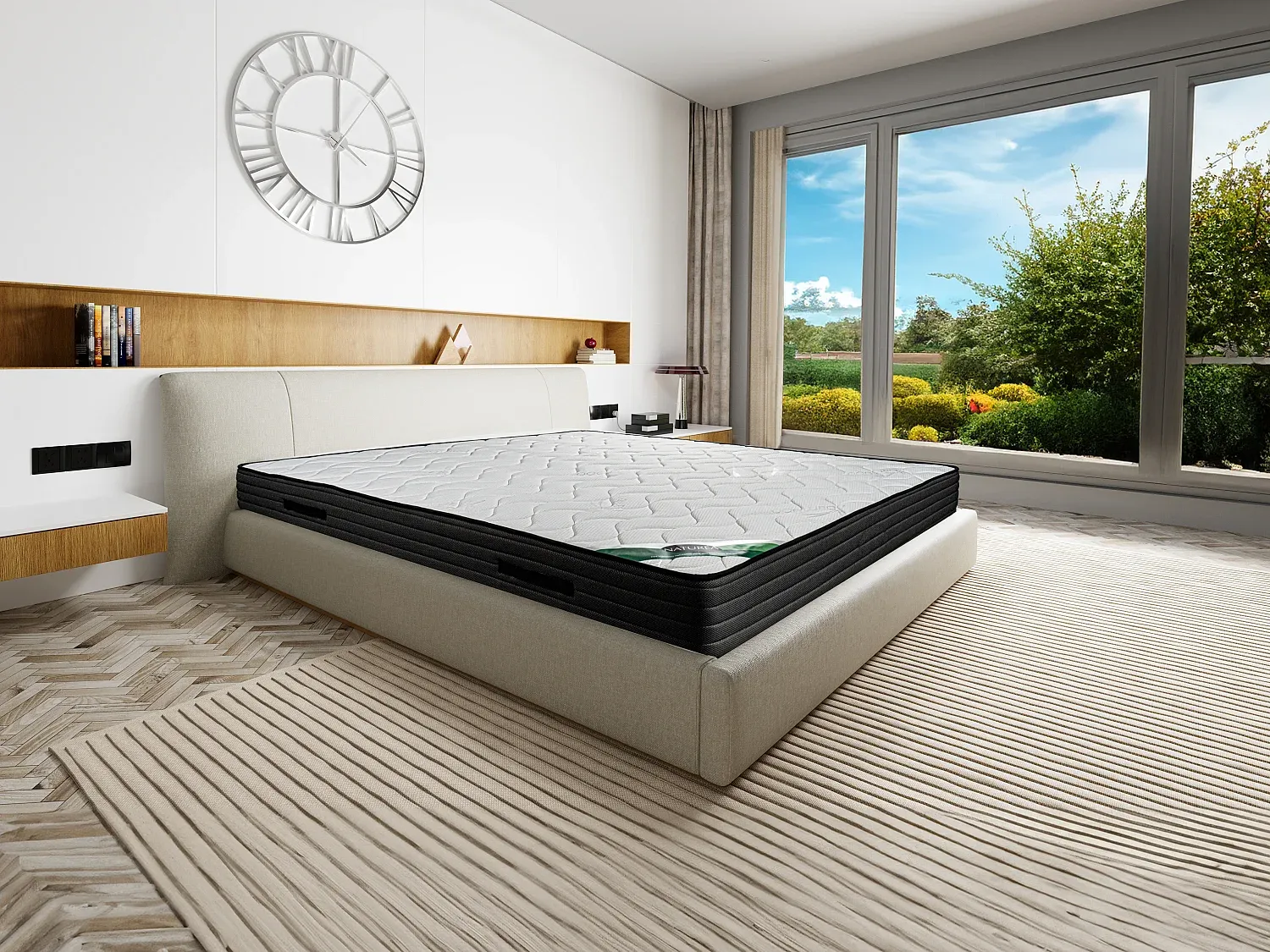 Vente-unique - BERENDI Matratze StoffStoff Weiß - B 160 cm x H 25 cm x L 200 cm