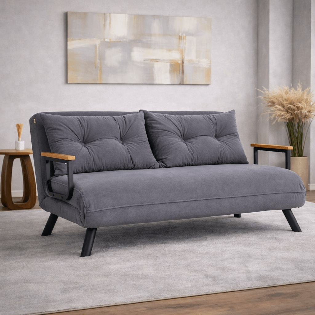 Schlafsofa 2-Sitzer aus graphitgrauem Stoff - Sando