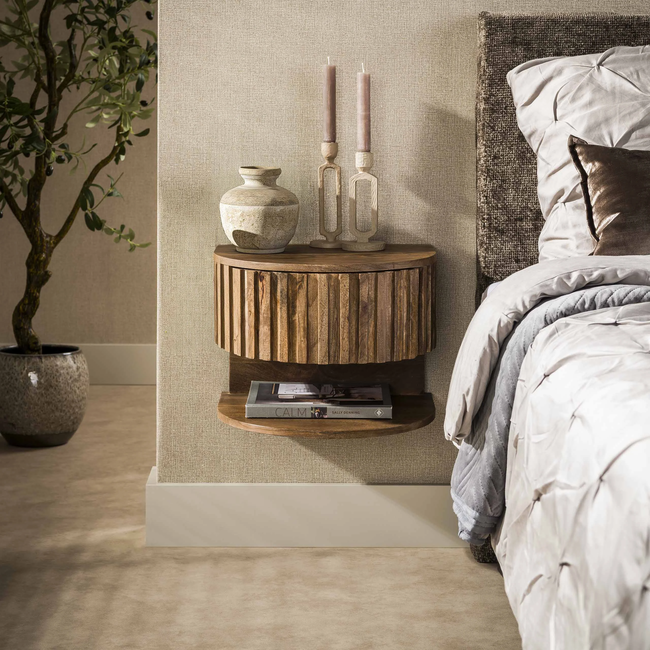Nachttisch-Ridge-Regal, schwimmender Sand Mangoholz 40x35x30cm