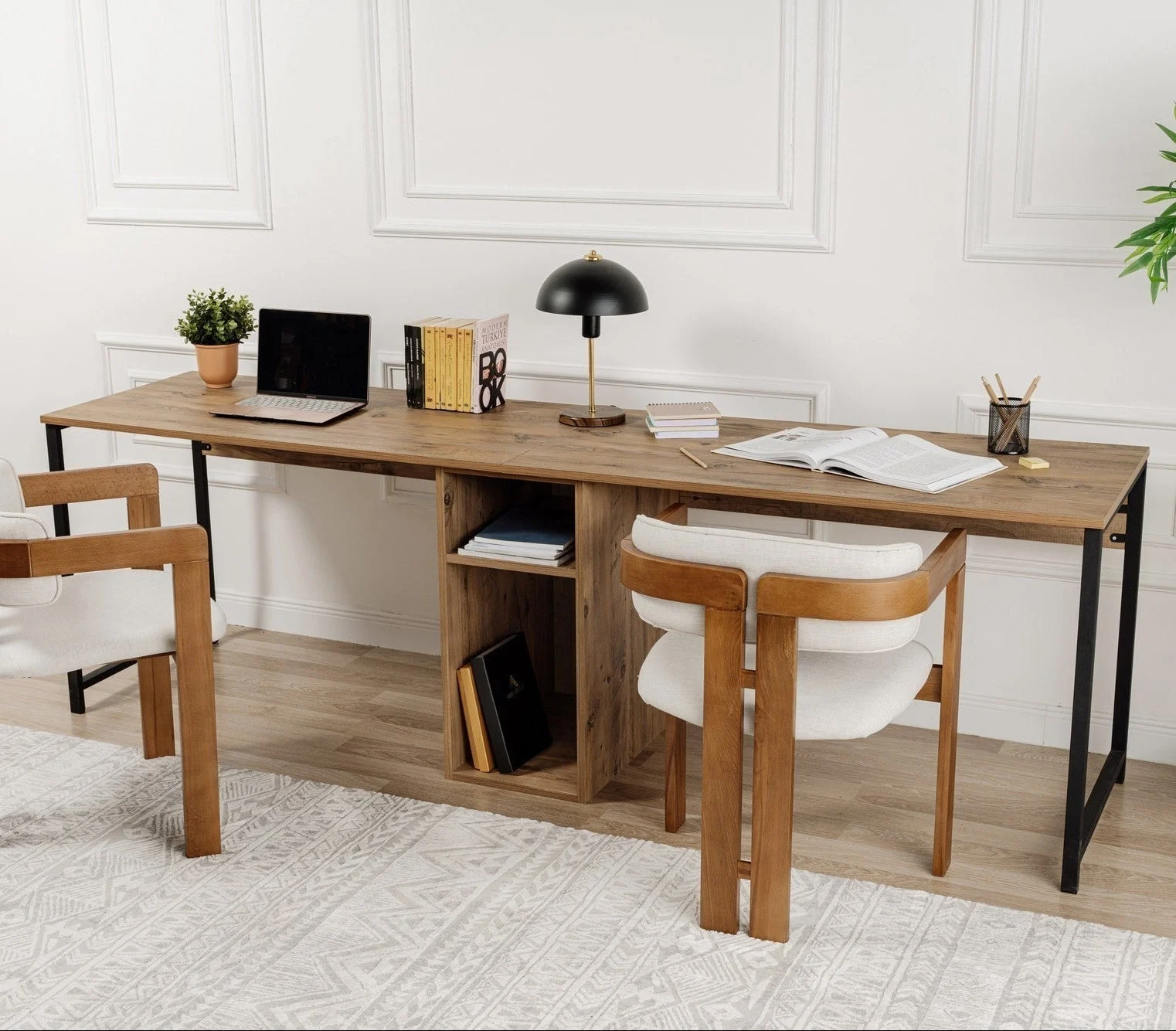 Arbeitstisch Twin-Studientisch Melamin Atlantic Pine 240x60 Atlantic Pine Schwarz