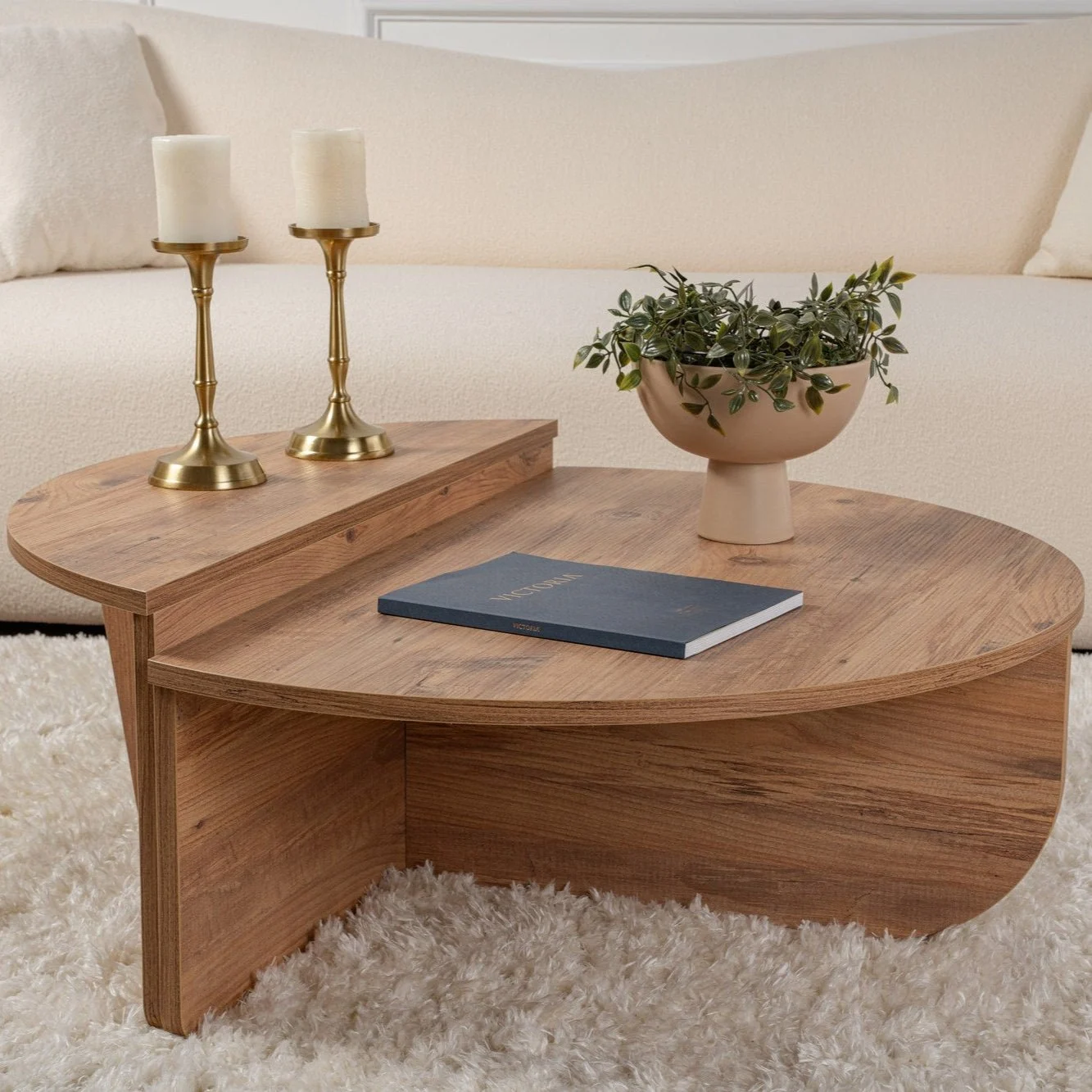 Rund Couchtisch Atlantische Kiefernholz-Stufenplatte, Melamin, 90 cm, Orin