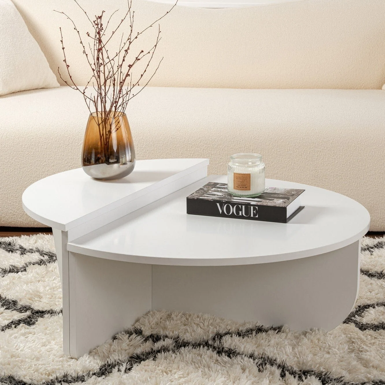 Rund Couchtisch Weiß 85 cm Melamin Orin