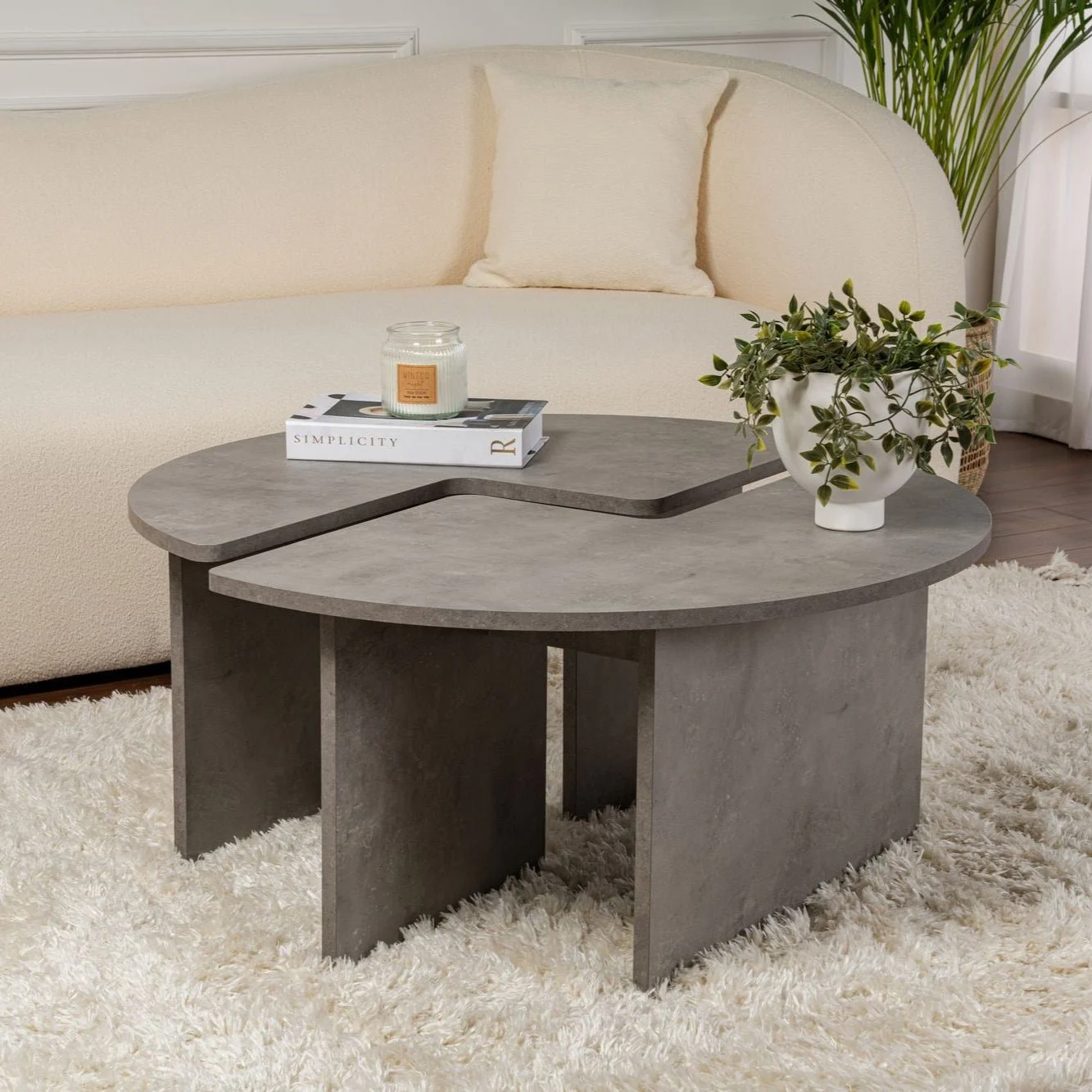 Rund Couchtisch Moari Betonoptik Grau Melamin 90 cm