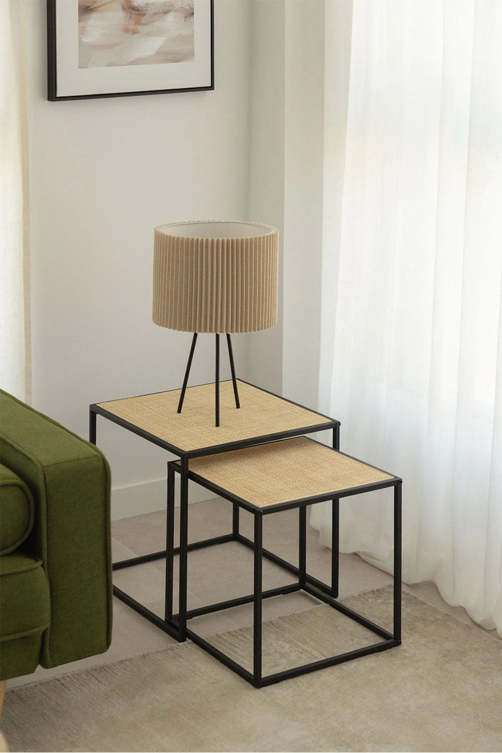 Quadratische Nest-Beistelltische aus Rattan Daek