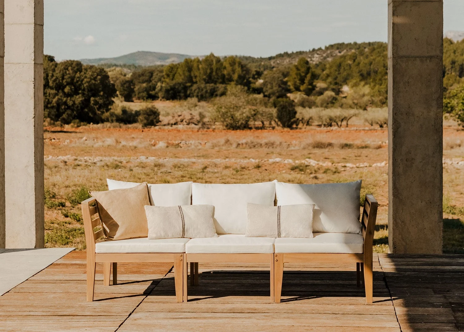 Filips 3-teiliges modulares Gartensofa mit Armlehnen aus Akazienholz