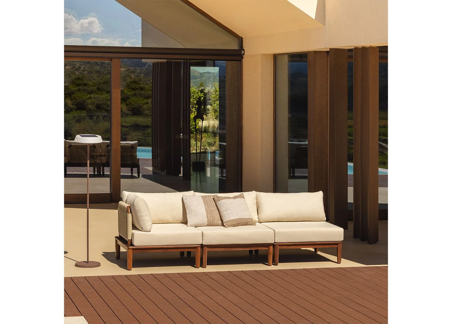 Modulares 3-teiliges Eck-Gartensofa aus Akazie Giulia