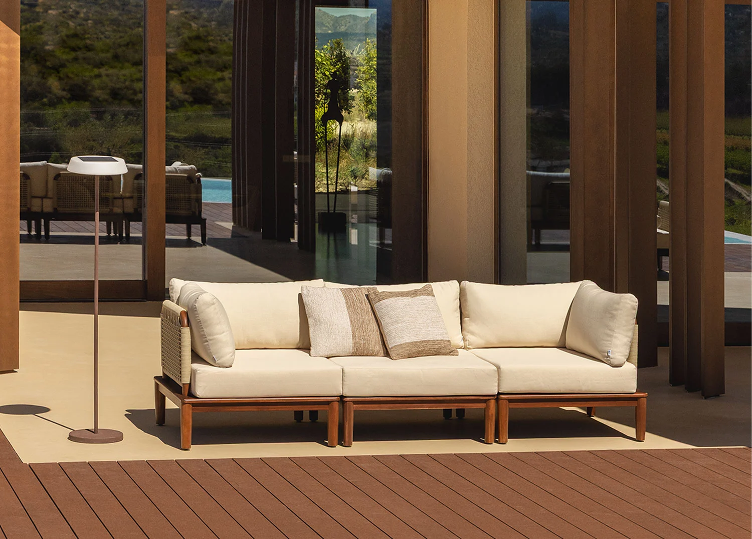 Modulares 3-teiliges Gartensofa mit 2 Ecksesseln aus Akazie Giulia
