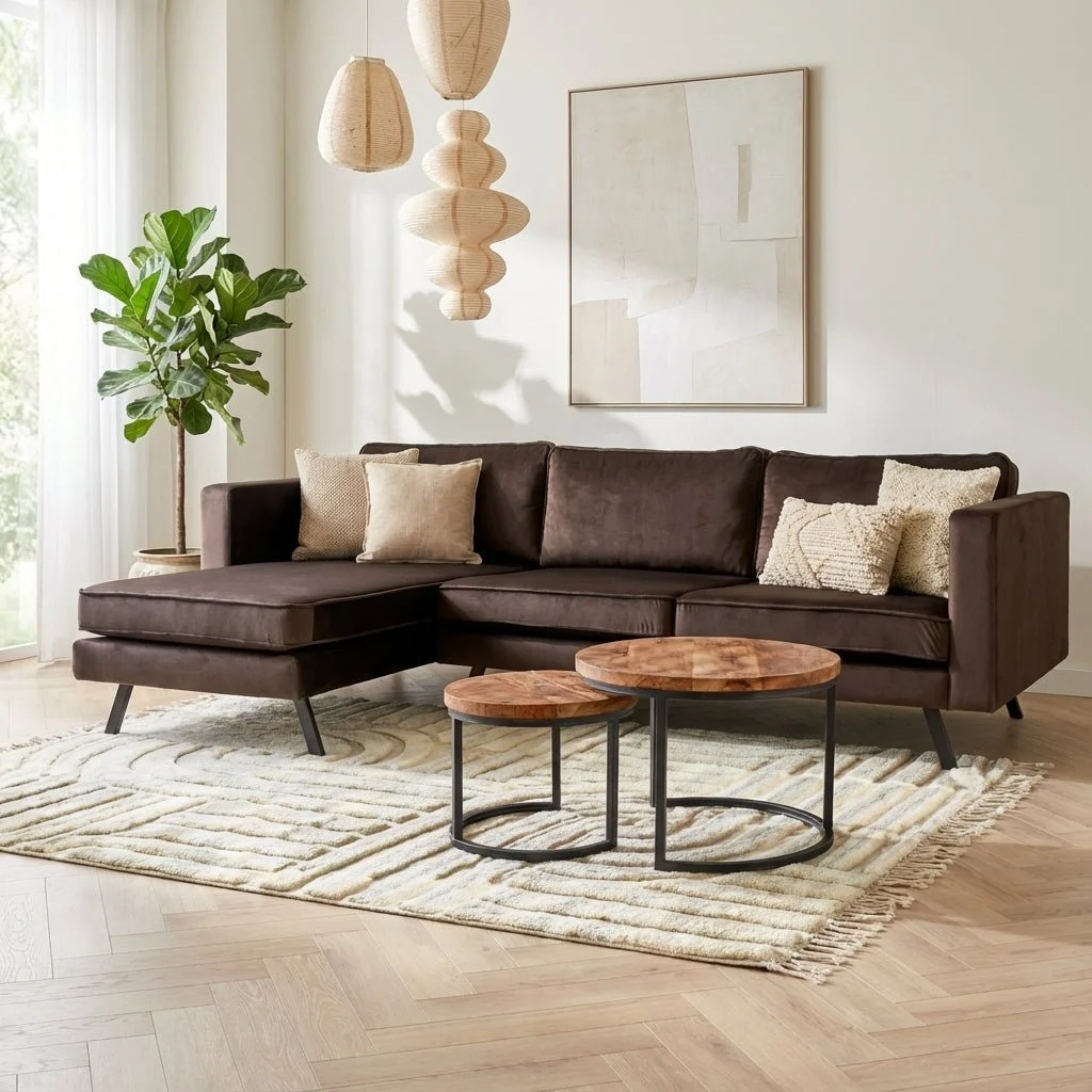 3-Sitzer-Ecksofa Gino samtbraun links