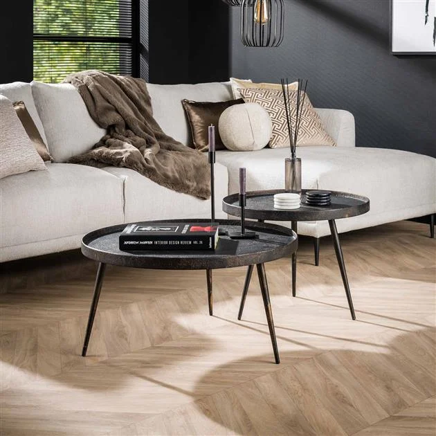 Industrielles Couchtischset Owen aus grauem Metall