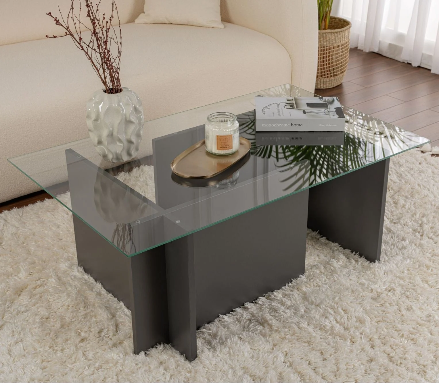 Rechteckig modern Couchtisch Vetroni Anthrazit - Glas - 105x65 cm