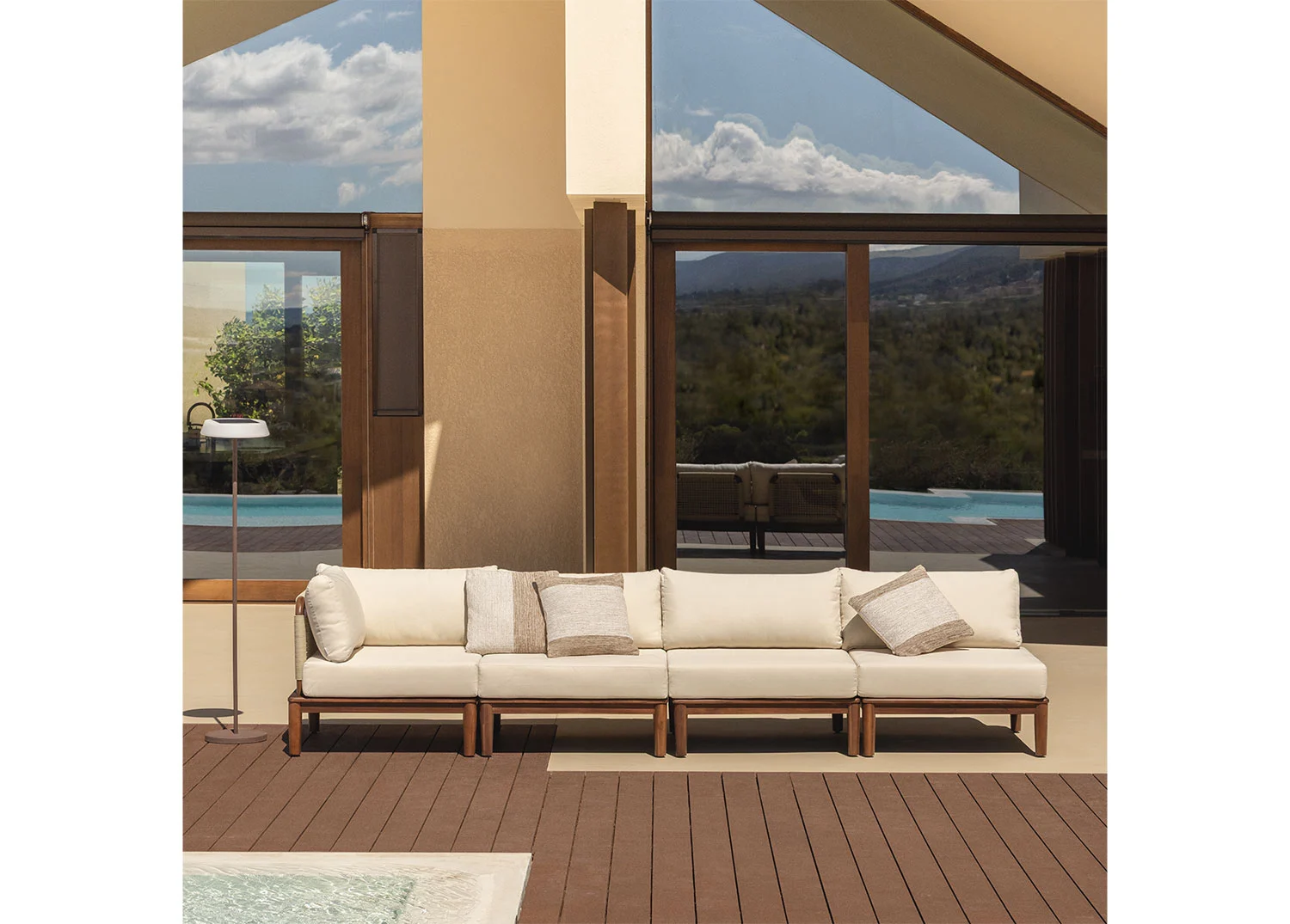 Modulares 4-teiliges Eck-Gartensofa aus Akazie Giulia