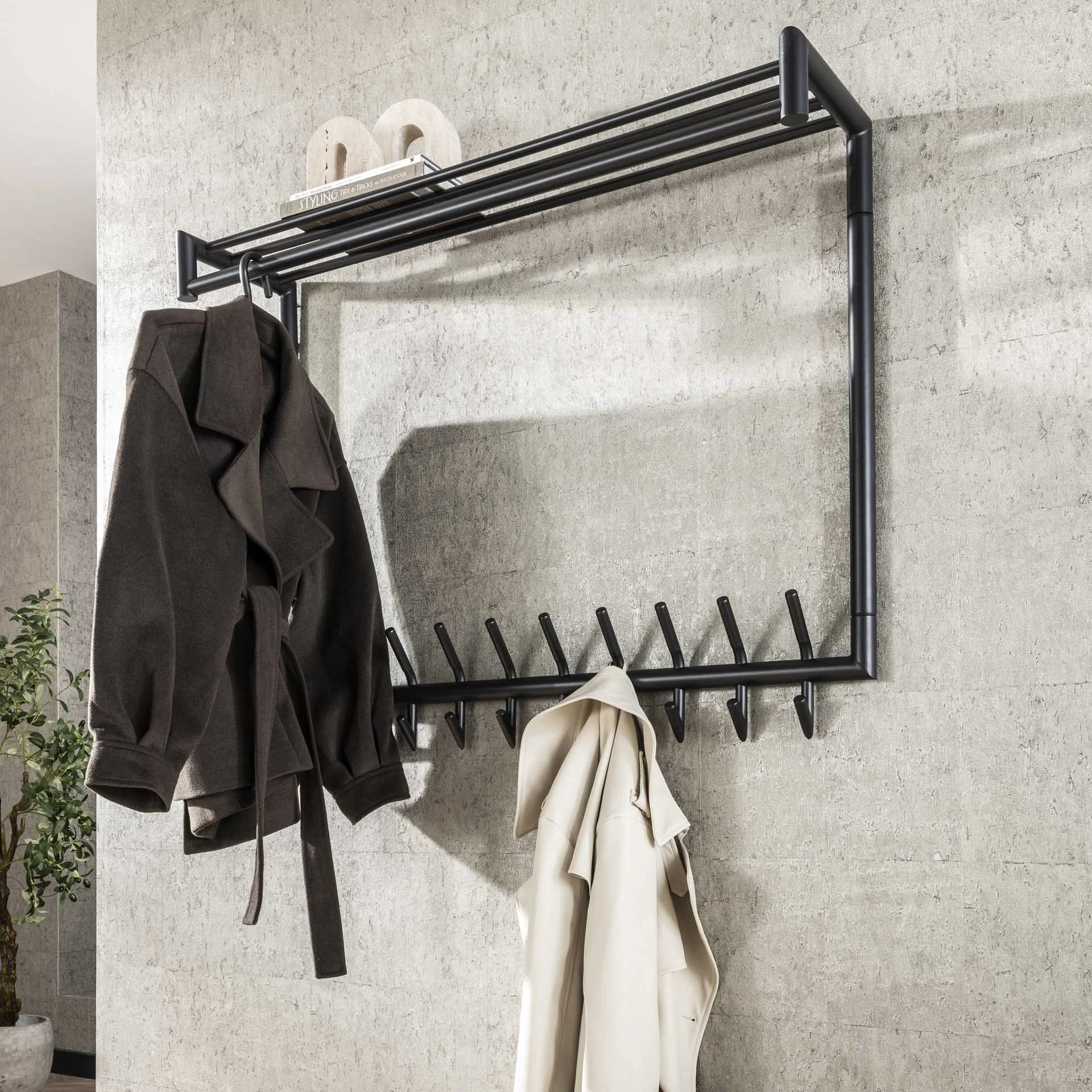 Garderobe Kym 20-Haken Dunkelgrau - Mit Stange