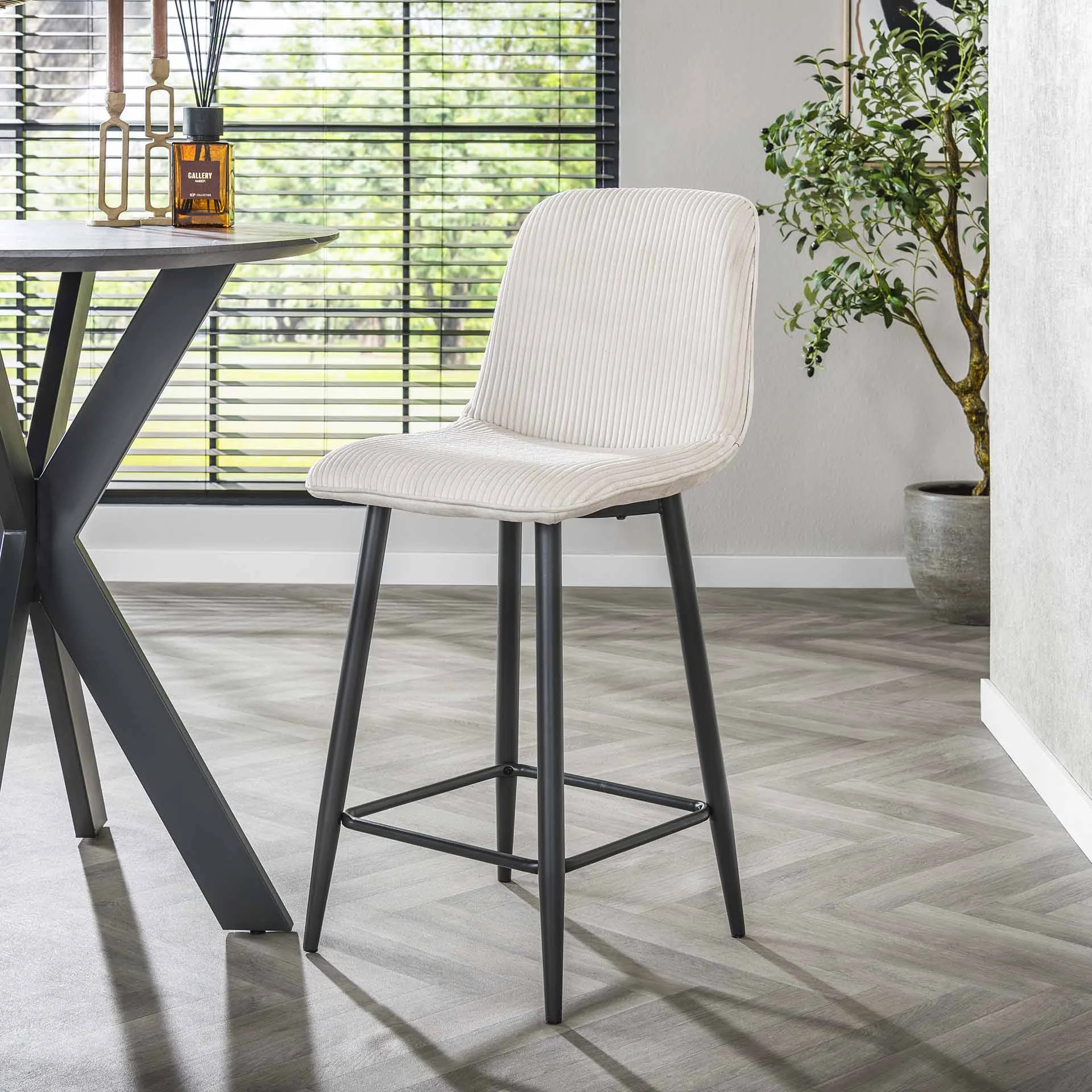 Modern Barhocker Lento Rib Rock Stoff Elfenbein Rippstruktur