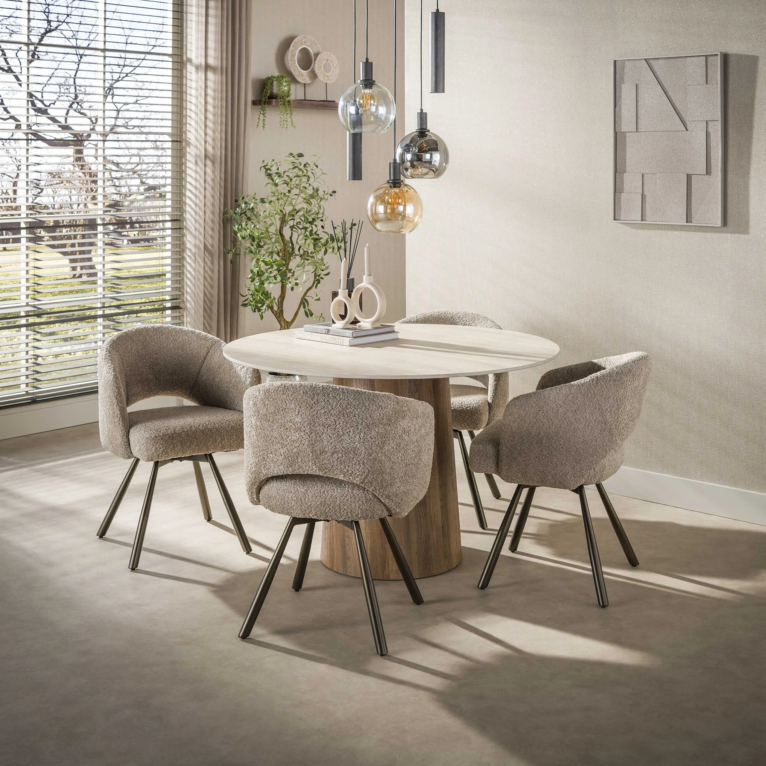 Runder Esstisch Jimi Ø120 cm beige Travertinkeramik