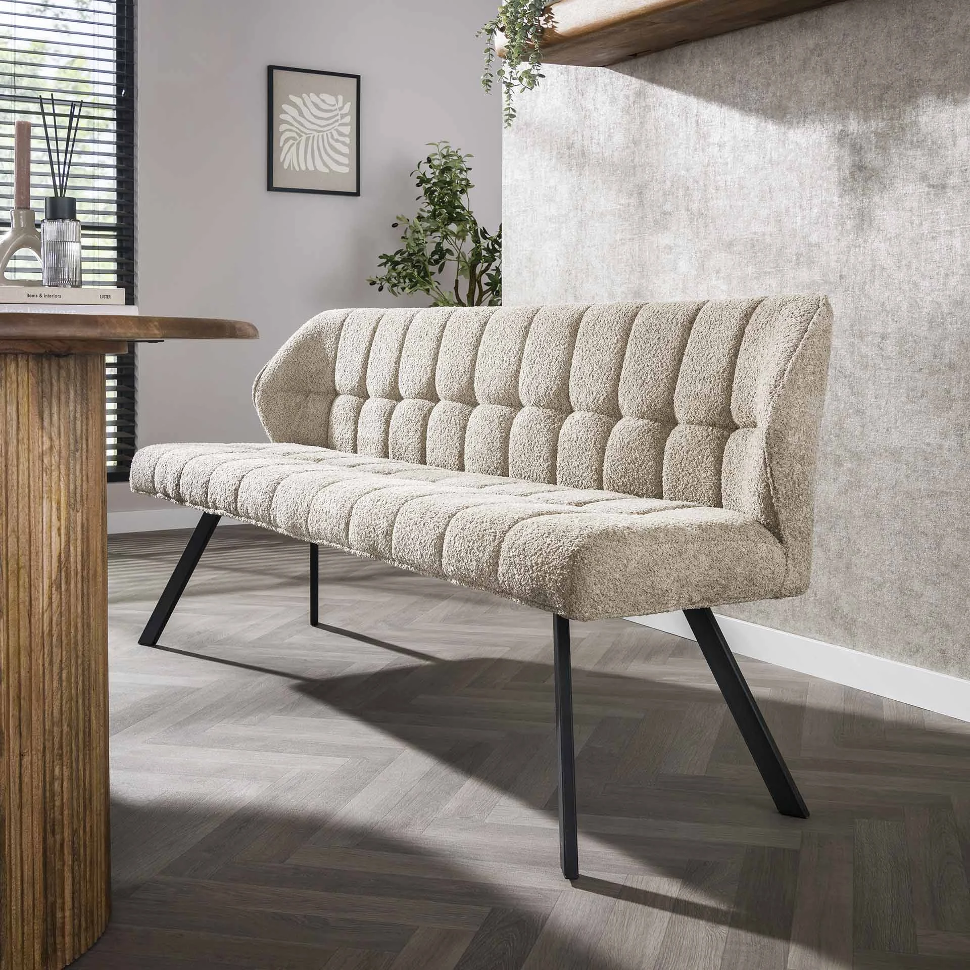 Esszimmerbank Lino Bouclé Stoff Sand 180 cm Kariert
