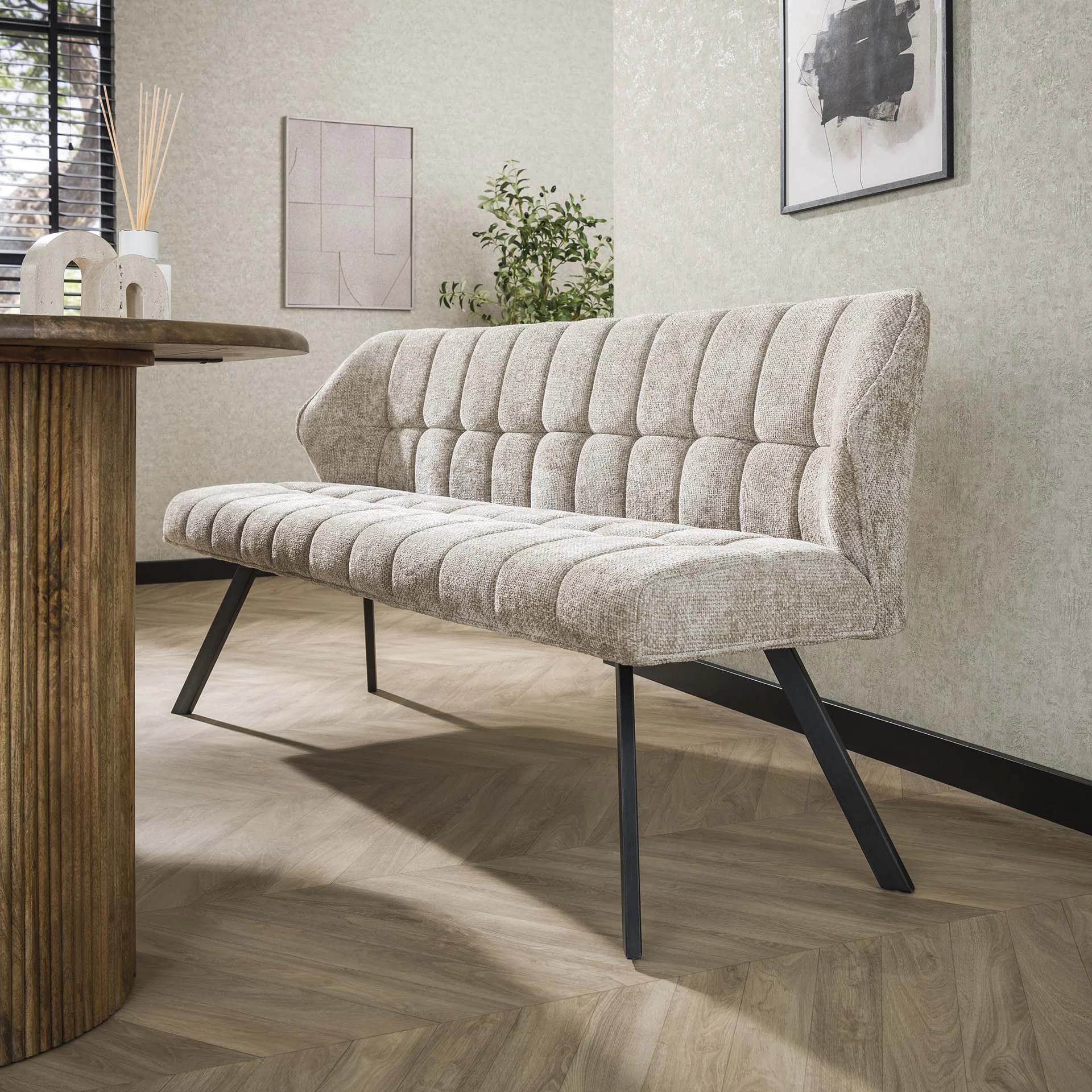 Esszimmerbank Lino-Chenille-Stoff Rich Sand 180 cm kariert