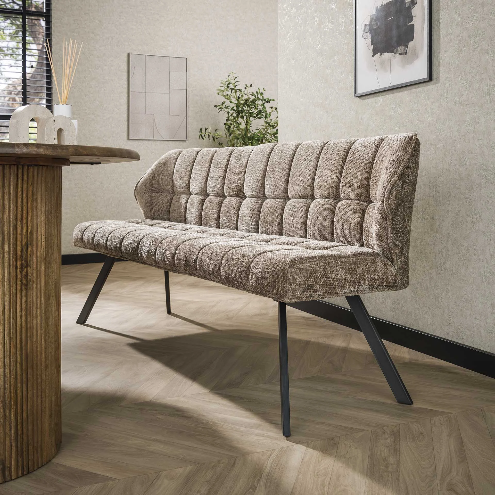 Esszimmerbank Lino-Chenille-Stoff, sattes Champagnerkaro