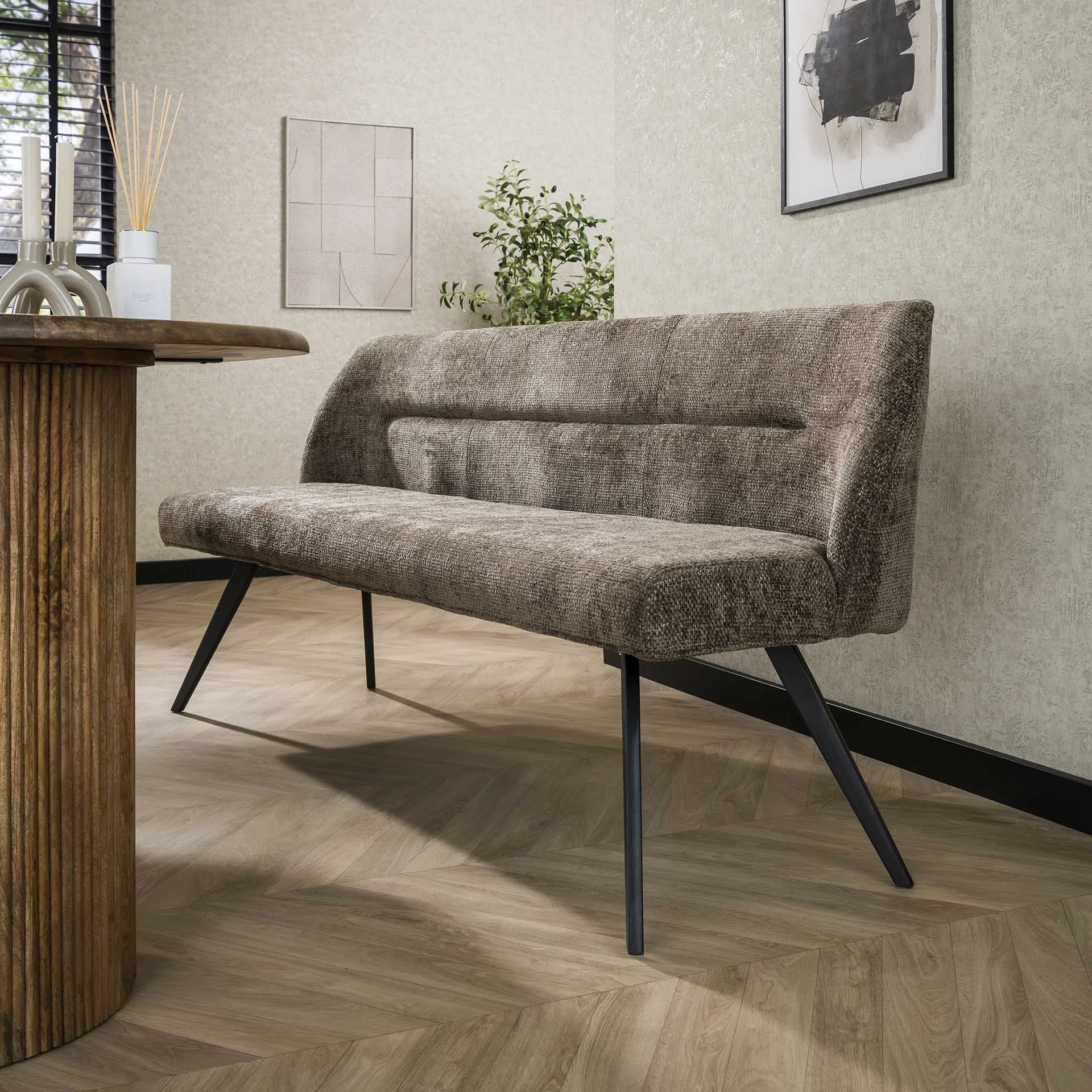 Esszimmerbank Chia-Chenille-Stoff, sattes Taupe, 188 cm