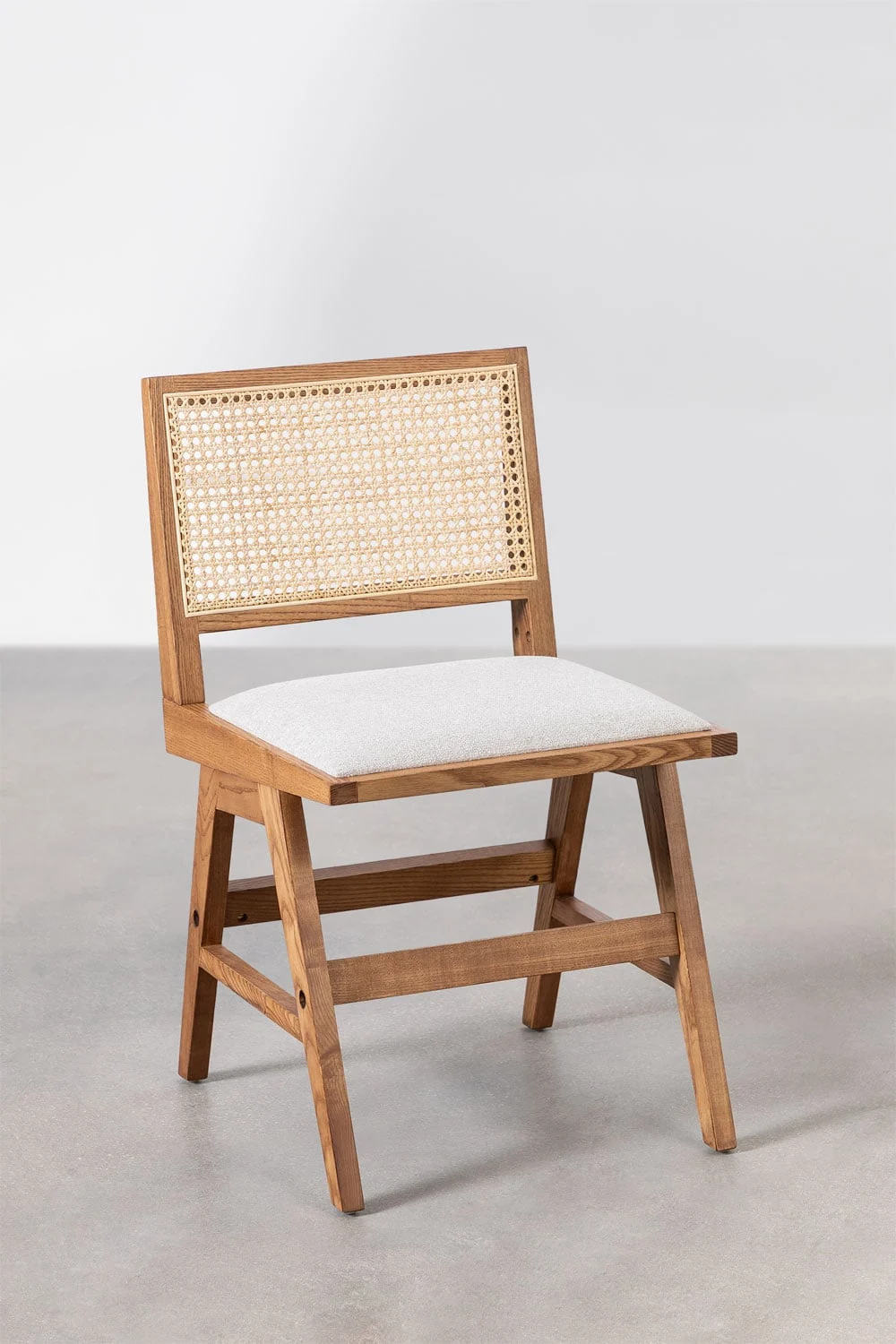 Packung mit 4 Esszimmerstühlen aus Eschenholz und Rattan, gepolstert, Lali