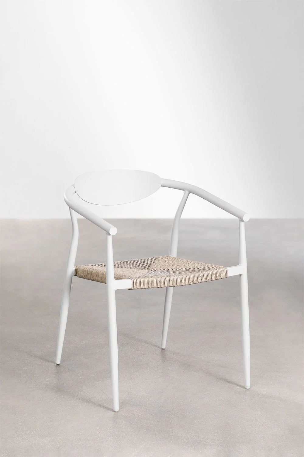 4er-Set stapelbare Esszimmerstühle mit Armlehnen aus Aluminium und synthetischem Rattan Marsha