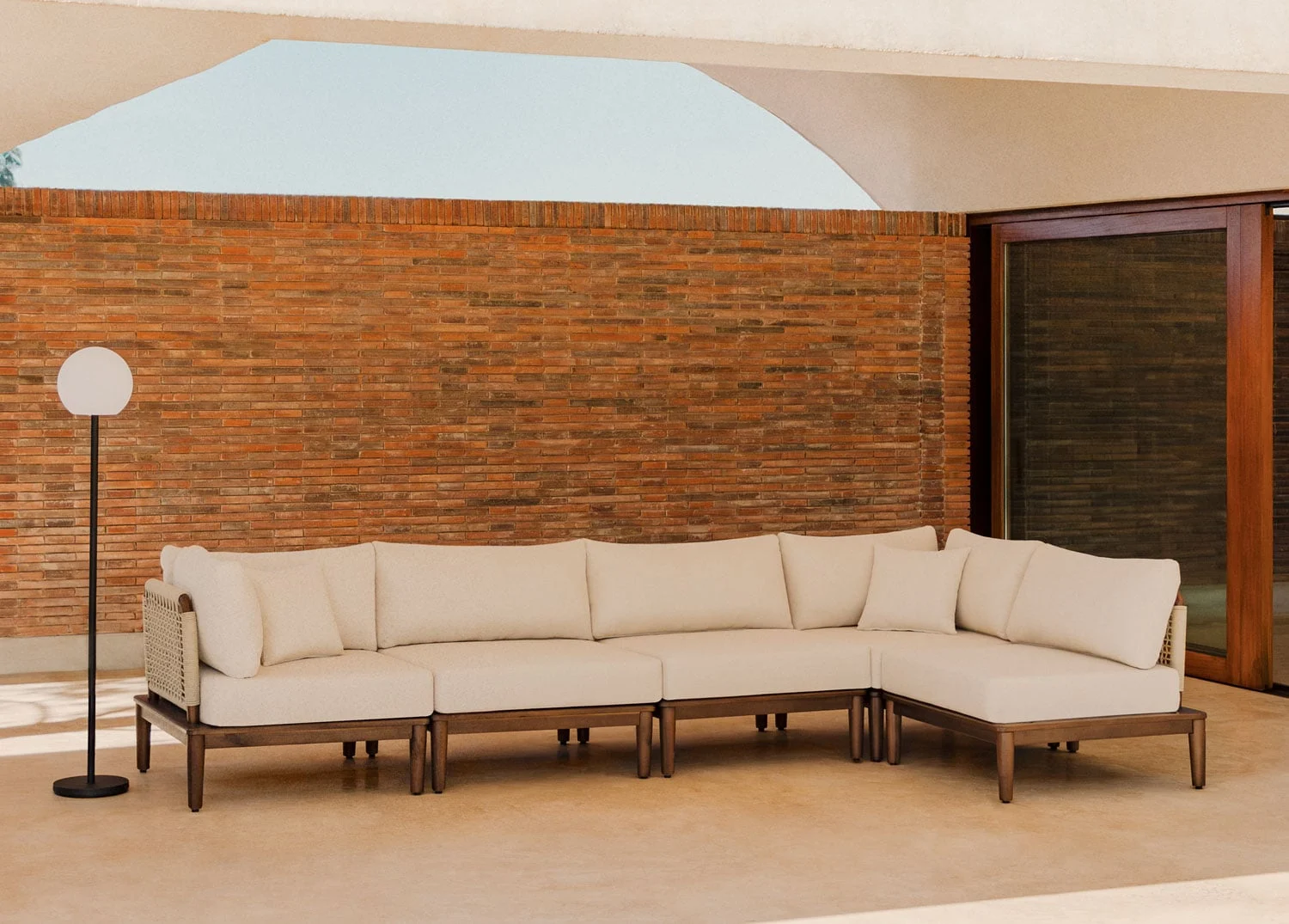Modulares 5-teiliges Eck-Gartensofa aus Akazie Giulia