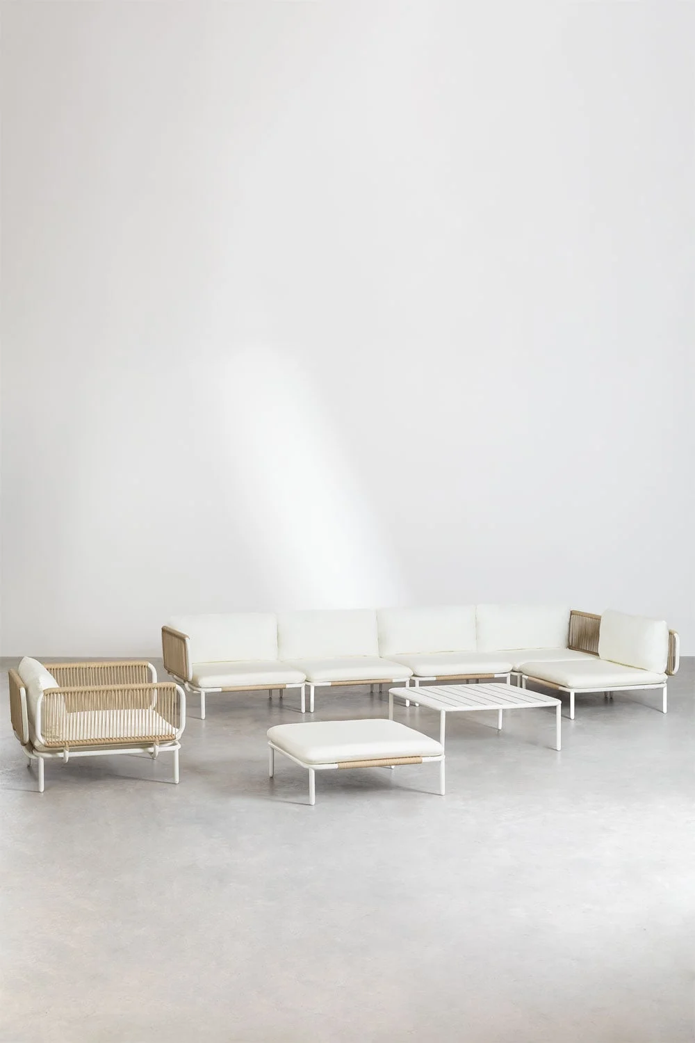 5-teiliges Gartenset mit modularer Ecksofa, Couchtisch, Pouf und Stuhl aus Roubly-Stahl