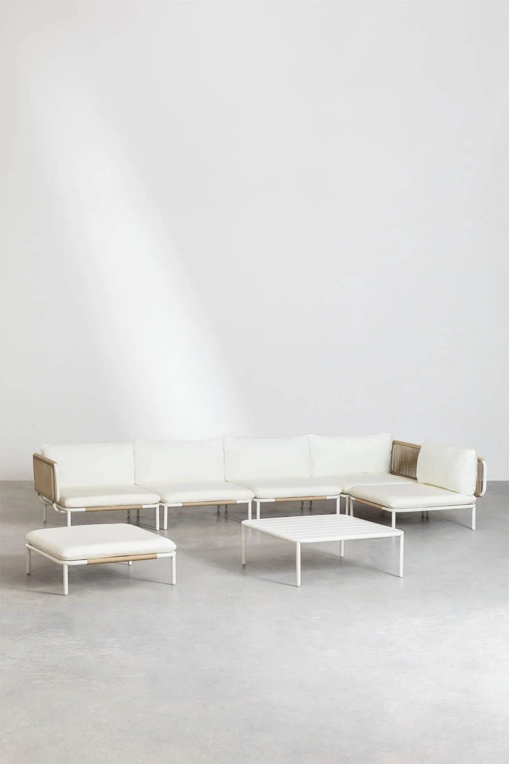 Garten-Set mit 5-teiliger modularer Eckcouch, Couchtisch und Hocker aus Roubly-Stahl