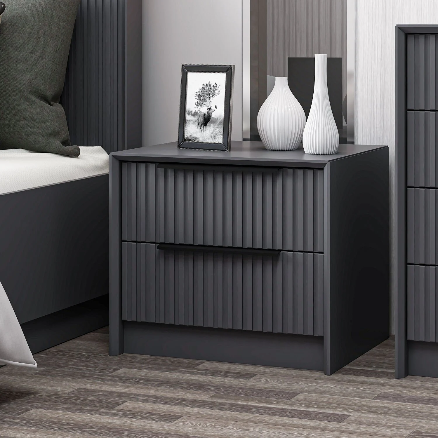 Nachttisch Kale Luxury Anthrazit Melamin 45x53x45 cm