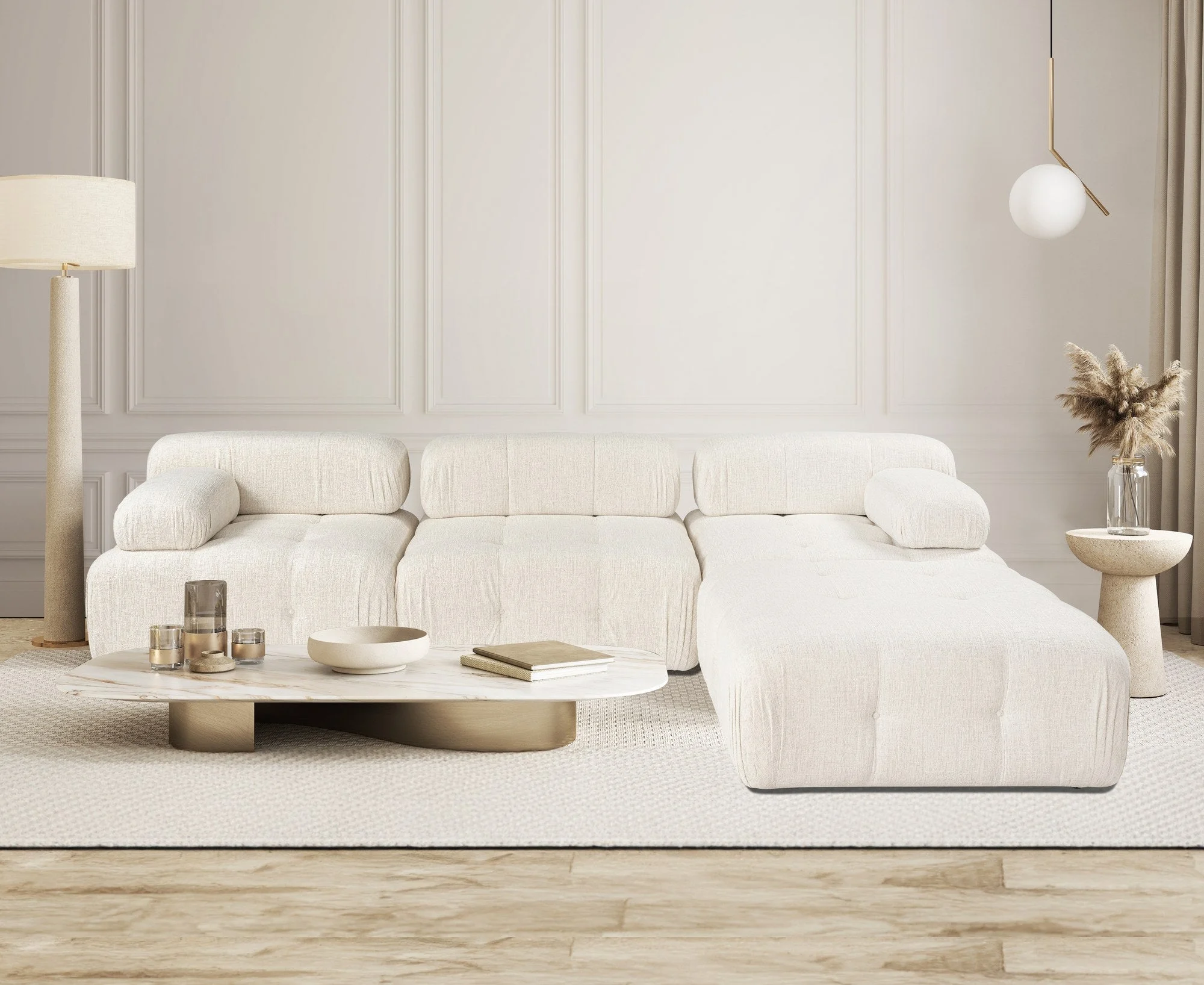 Modulares Sofa 3-Sitzer mit Ottomane Doblo Creme