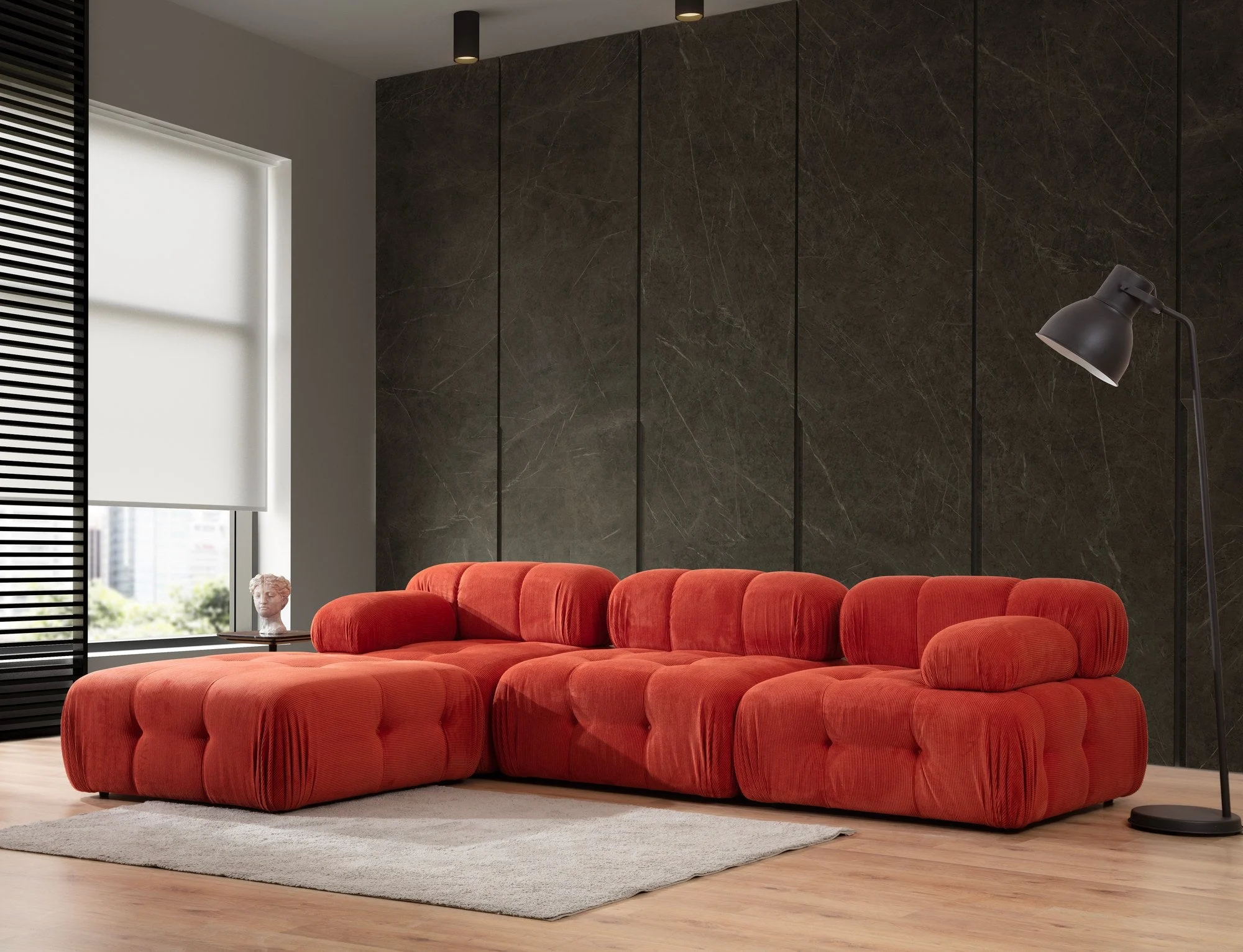 Modulares Sofa 3-Sitzer mit Ottomane Doblo rot