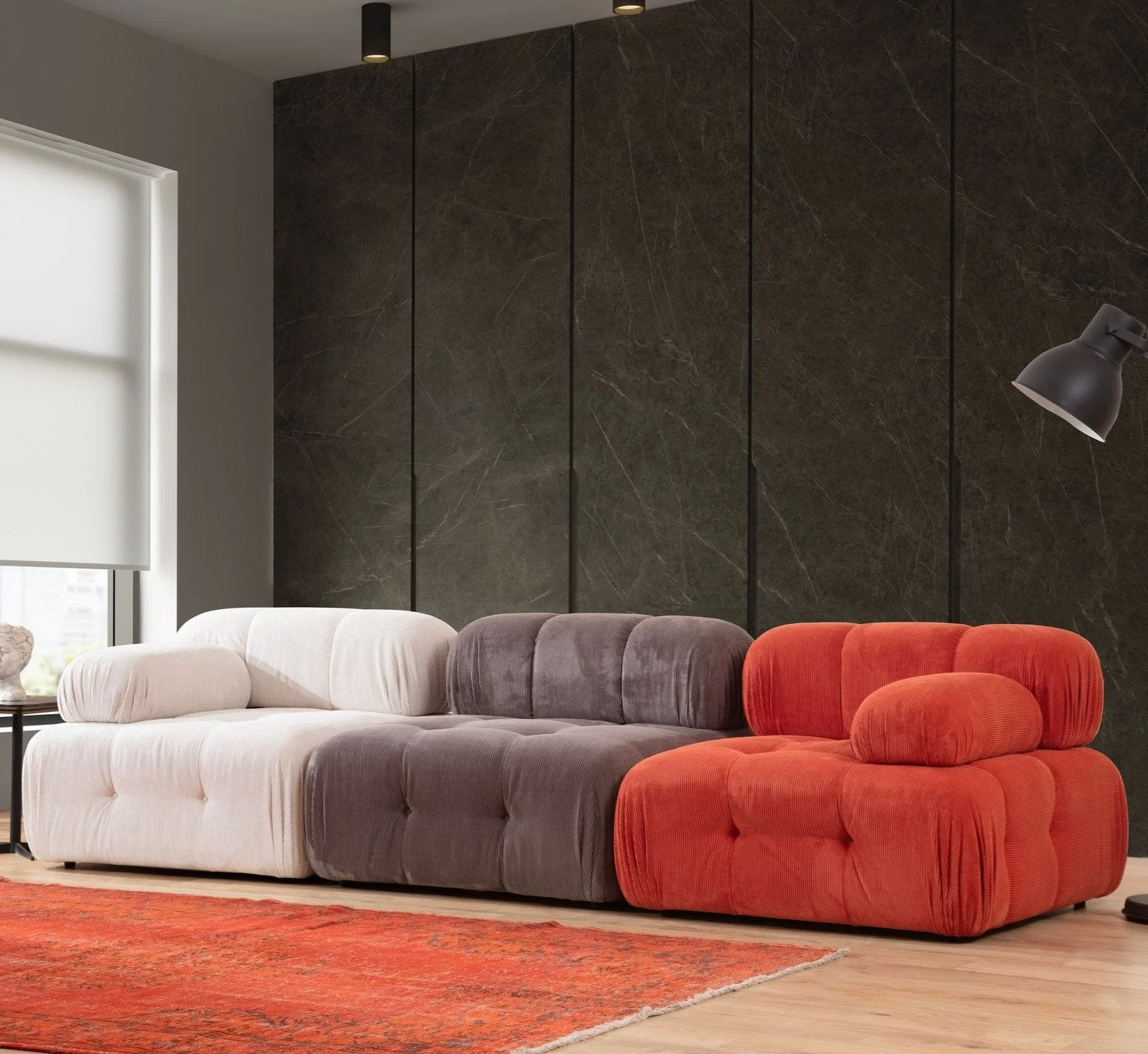 Modulares Sofa 3 Elemente Doblo rot weiß grau