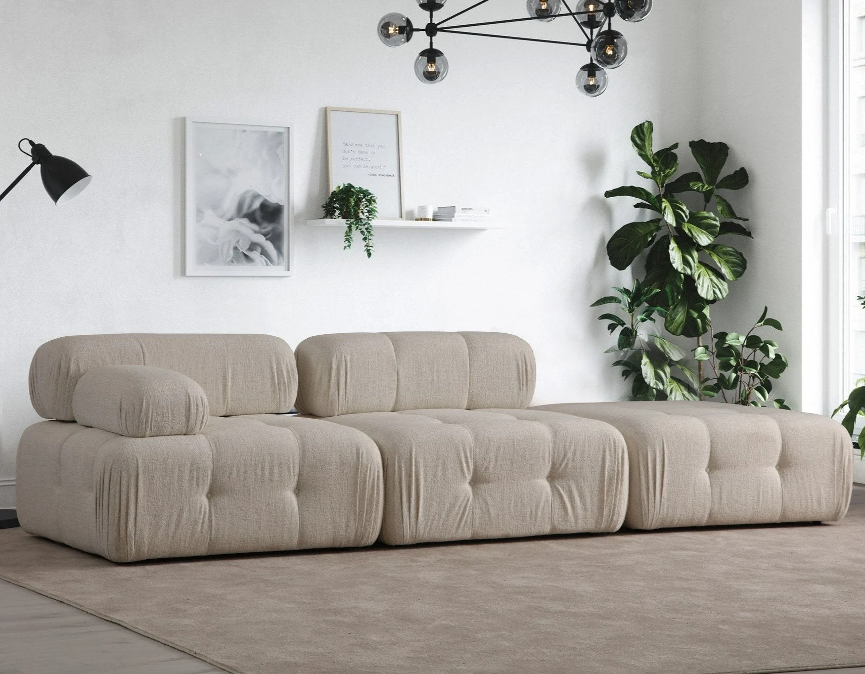 Modulares Sofa 2-Sitzer mit Ottomane Doblo hellbeige