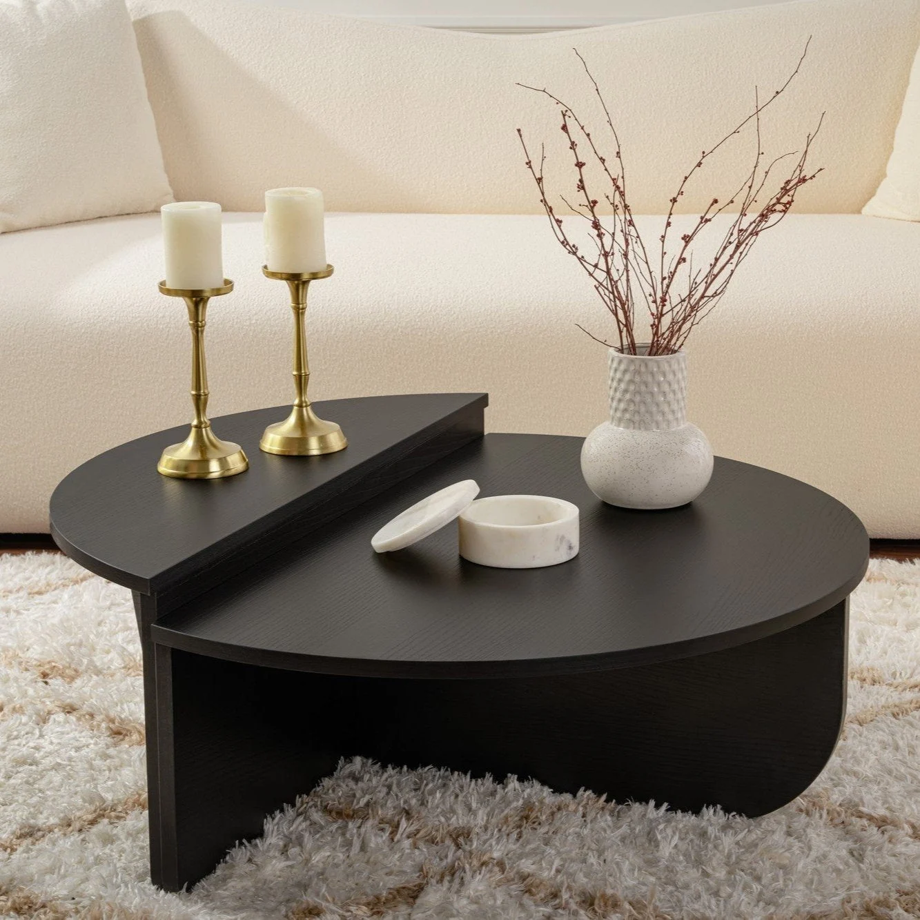 Rund Couchtisch Schwarz gestuftes Melamin 85 cm Orin