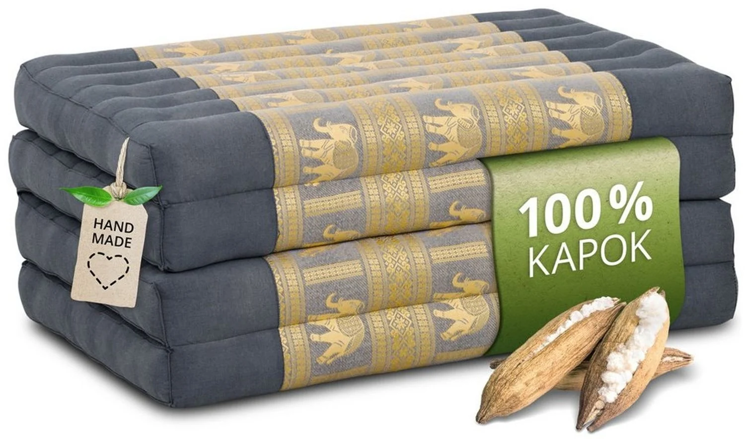Klappmatratze Klappmatratze 80 cm (Deluxe) vegan und handgefertigt, 200x80x8cm, livasia, 8 cm hoch, Kapok