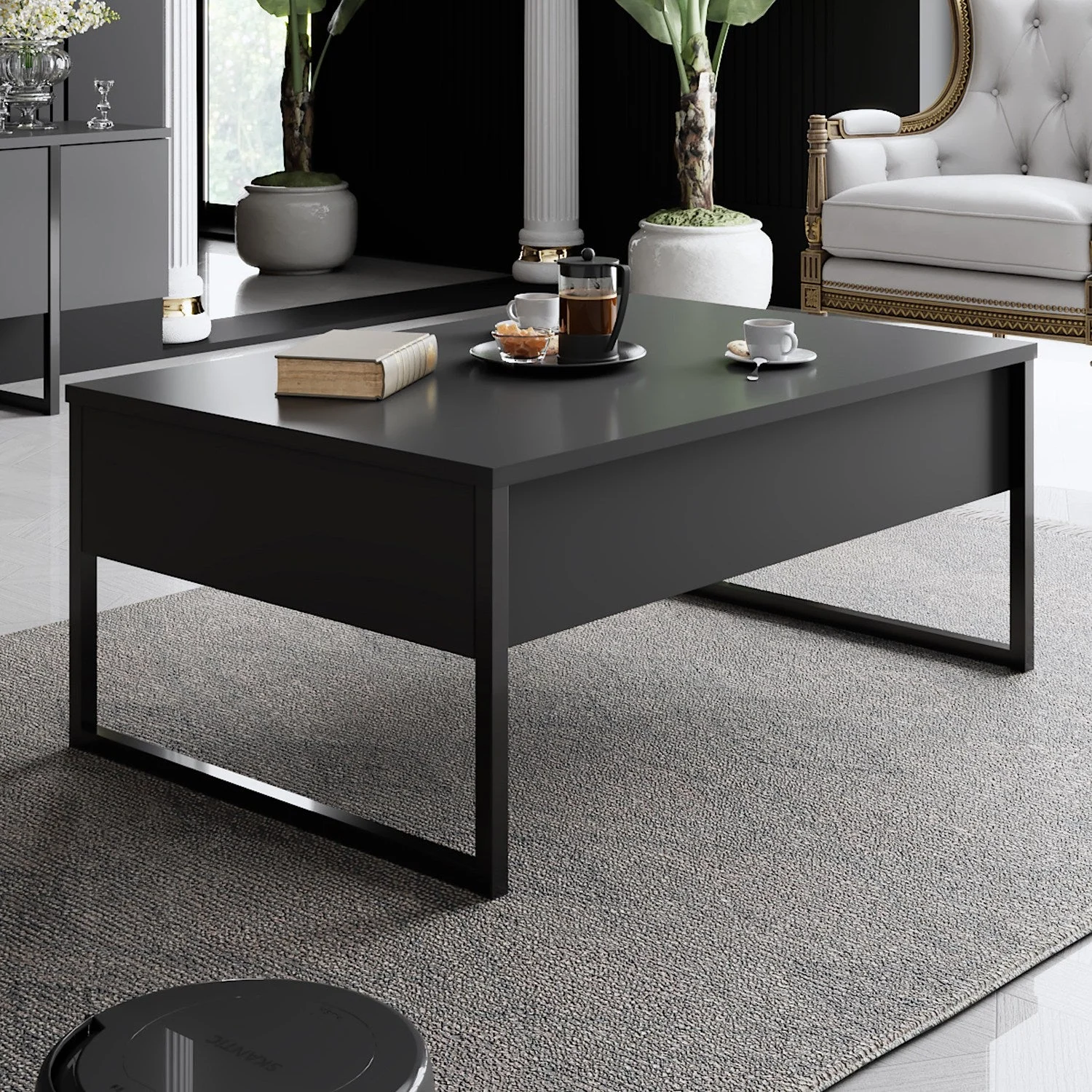Rechteckig Couchtisch Anthrazit Luxus 90x60 – Schwarzer Rahmen