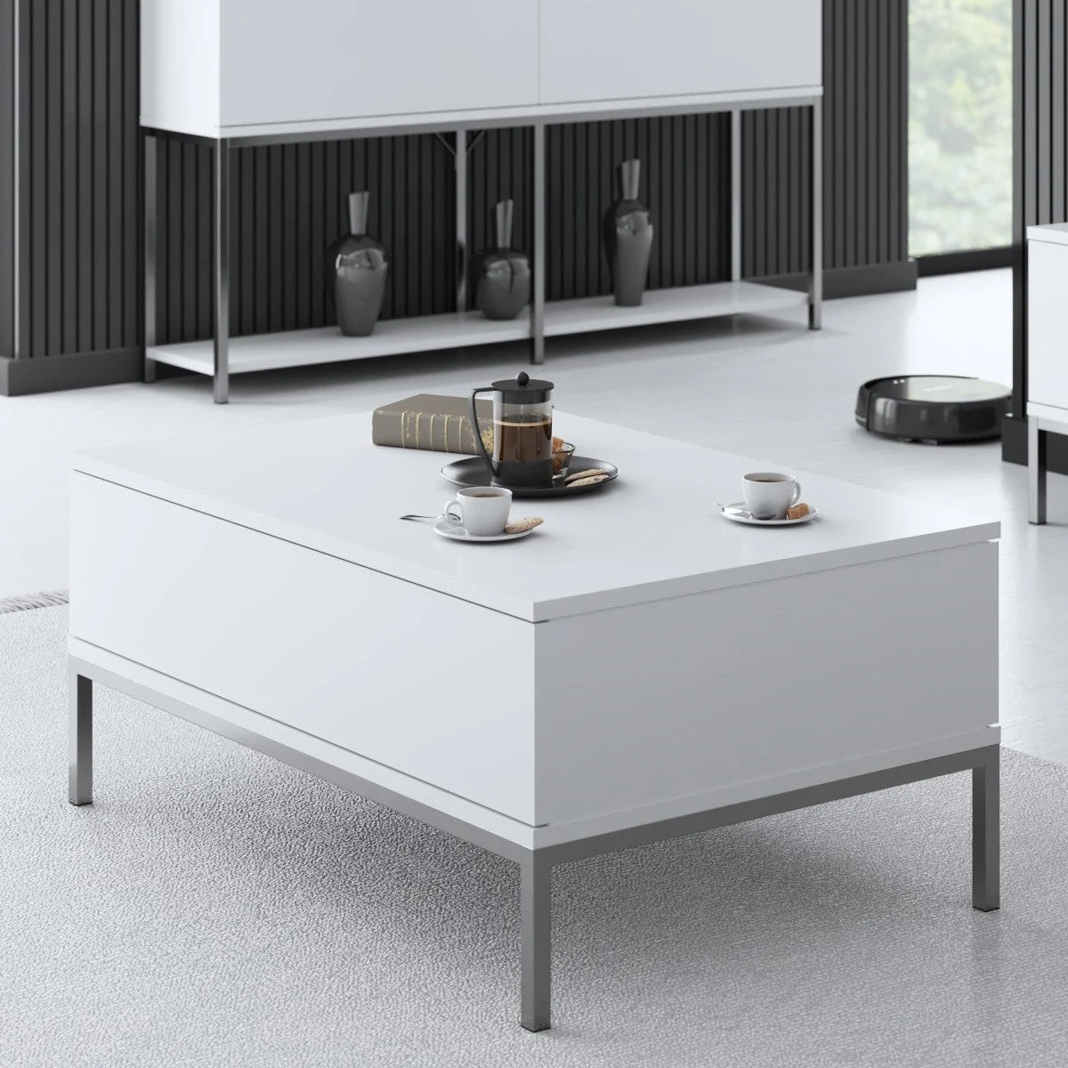Rechteckig Couchtisch White Lord 90x60 - Silberner Rahmen