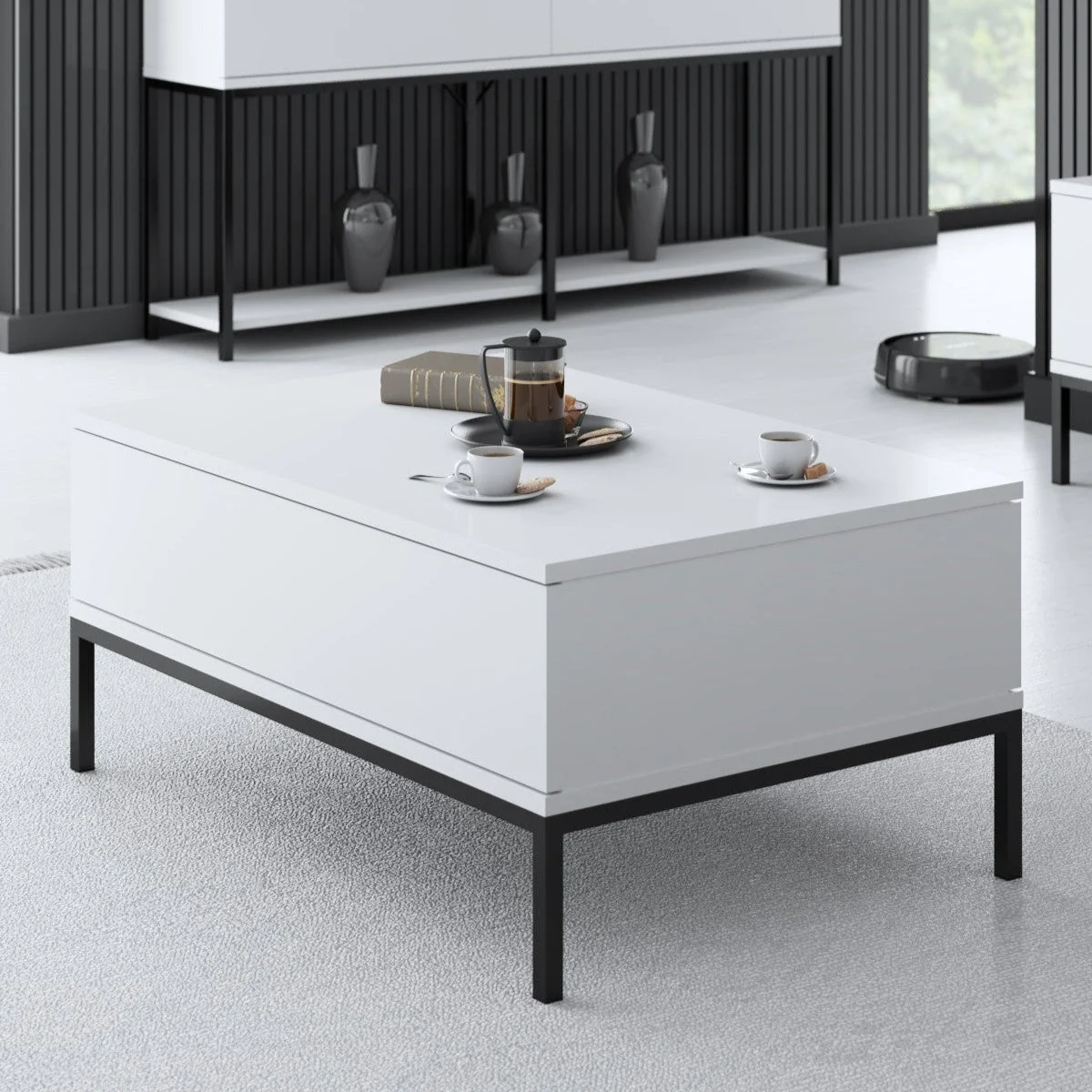 Rechteckig Couchtisch White Lord 90x60 - Schwarzer Rahmen