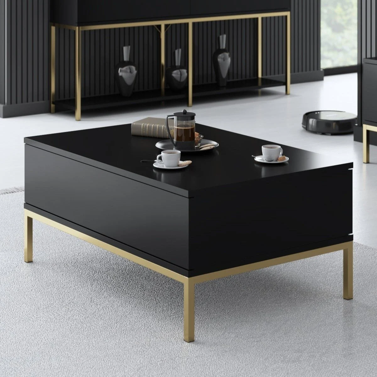 Rechteckig Couchtisch Black Lord 90x60 - Goldrahmen