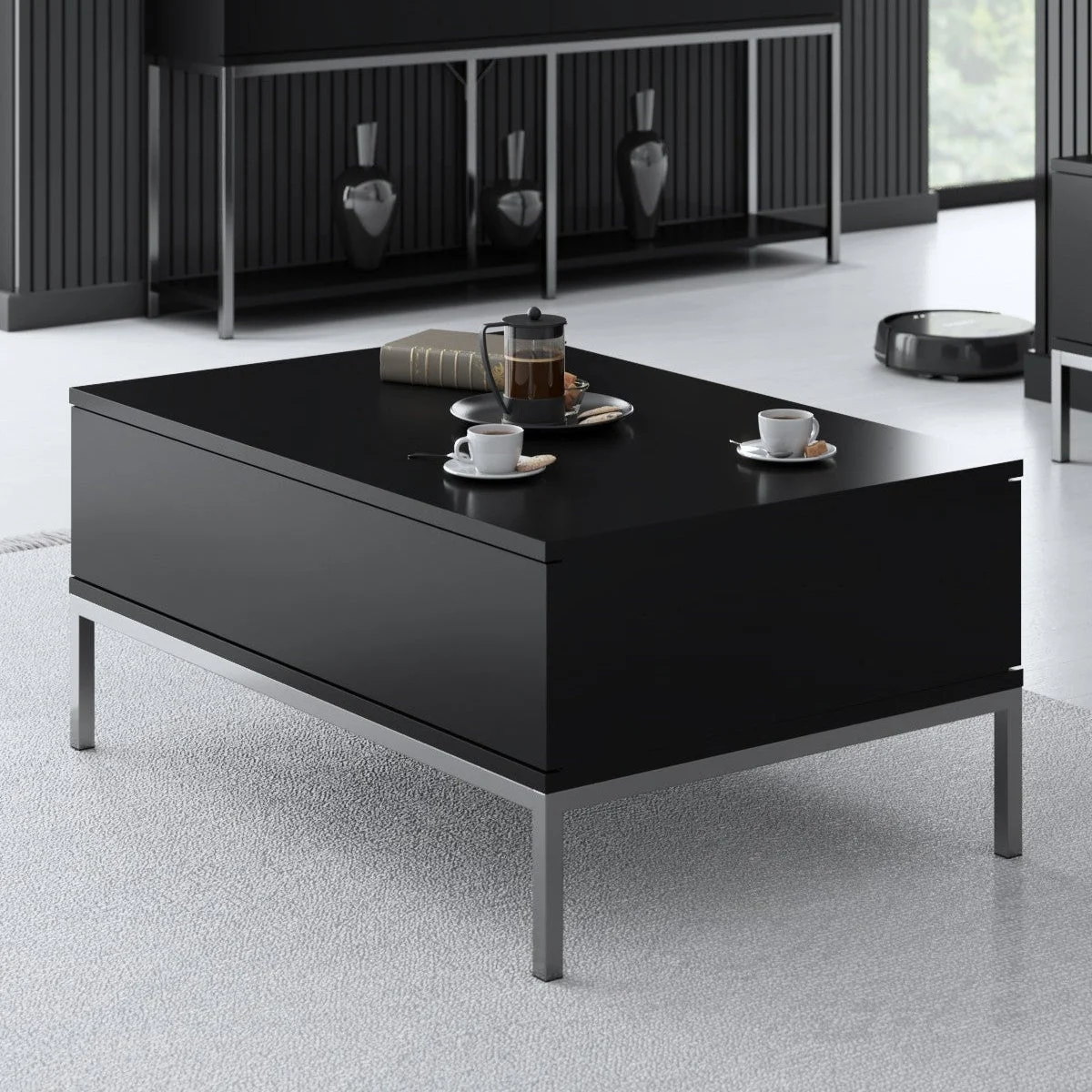 Rechteckig Couchtisch Black Lord 90x60 - Silberner Rahmen