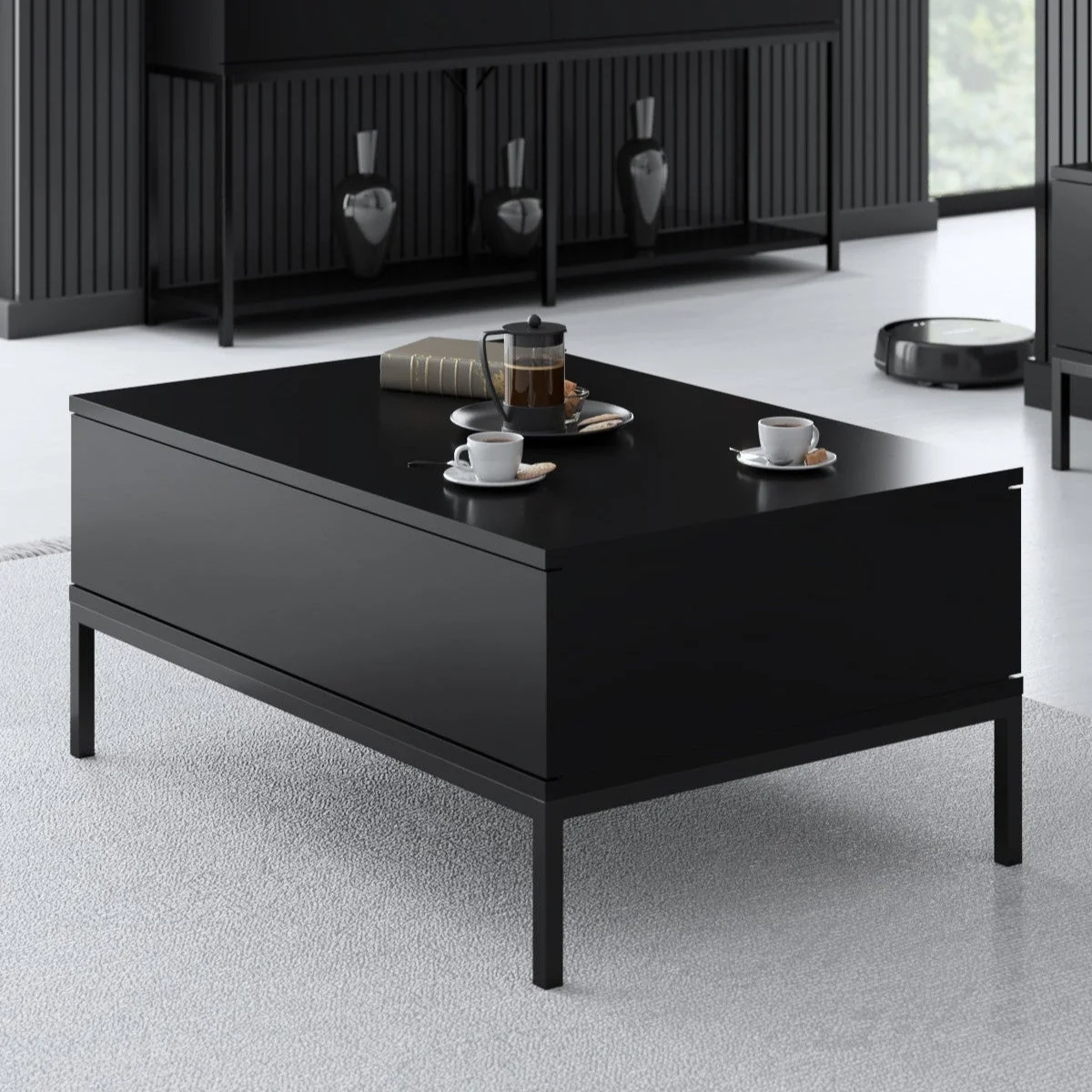 Rechteckig Couchtisch Black Lord 90x60 - Schwarzer Rahmen