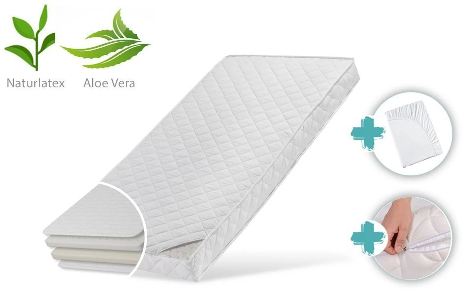 Kindermatratze LATEX DELUXE mit Aloe Vera-Bezug und zwei Härtegraden, Kids Collective, 10 cm hoch, Naturlatex,Luxus-Matratze,Wendematratze,mit Spannbettlaken