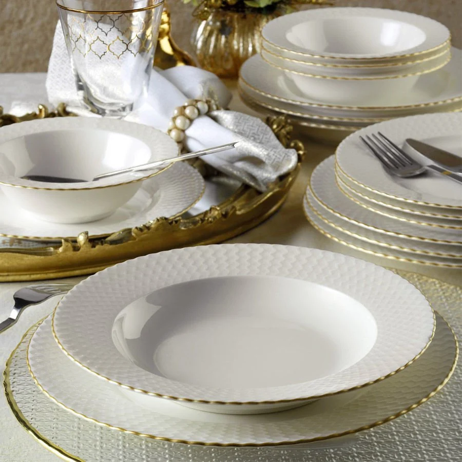 Porzellangeschirr-Set – 24-teilig – Weiß mit Gold – Lancelot