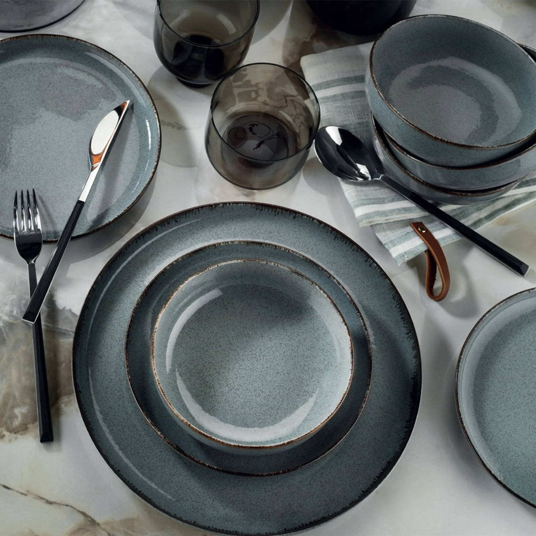 Porzellangeschirr-Set – 24-teilig – Ozeanblau – Ozean