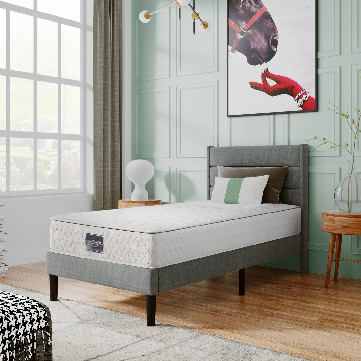 Bett 90x200 cm mit 7-Zonen Taschenfederkernmatratze, Härtegrad H3, 25 cm Höhe