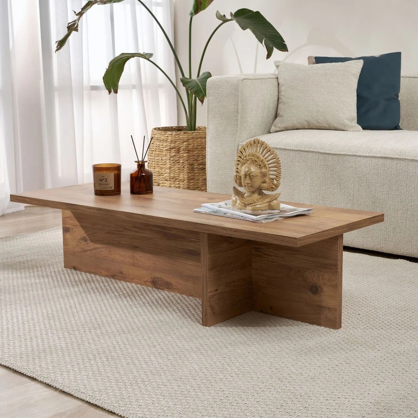 Rechteckiger Couchtisch aus Kiefernholz, Melamin – 120 x 45 x 30 cm – Portland