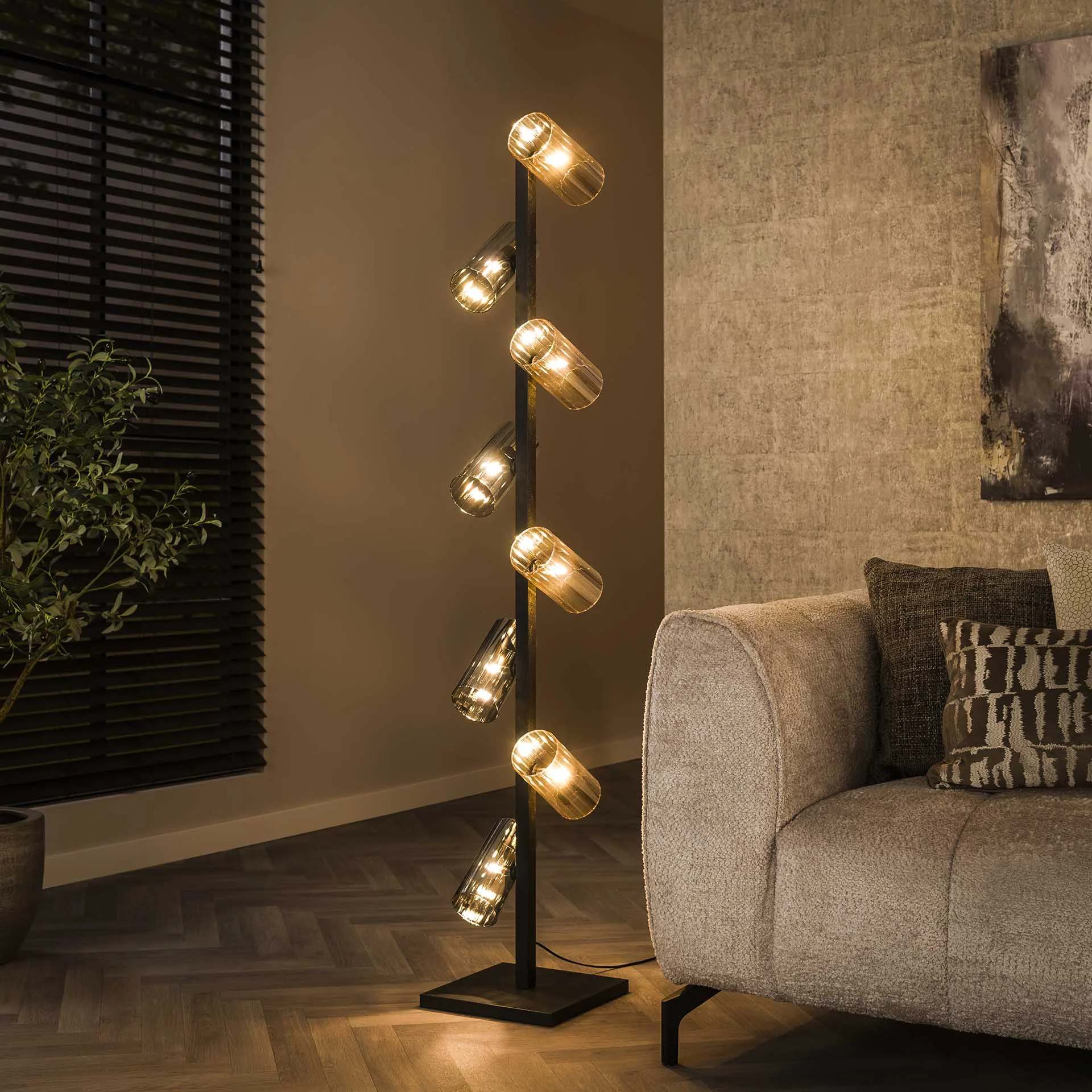 Stehlampe Khai 8-Licht-Zylinder-Mischglas