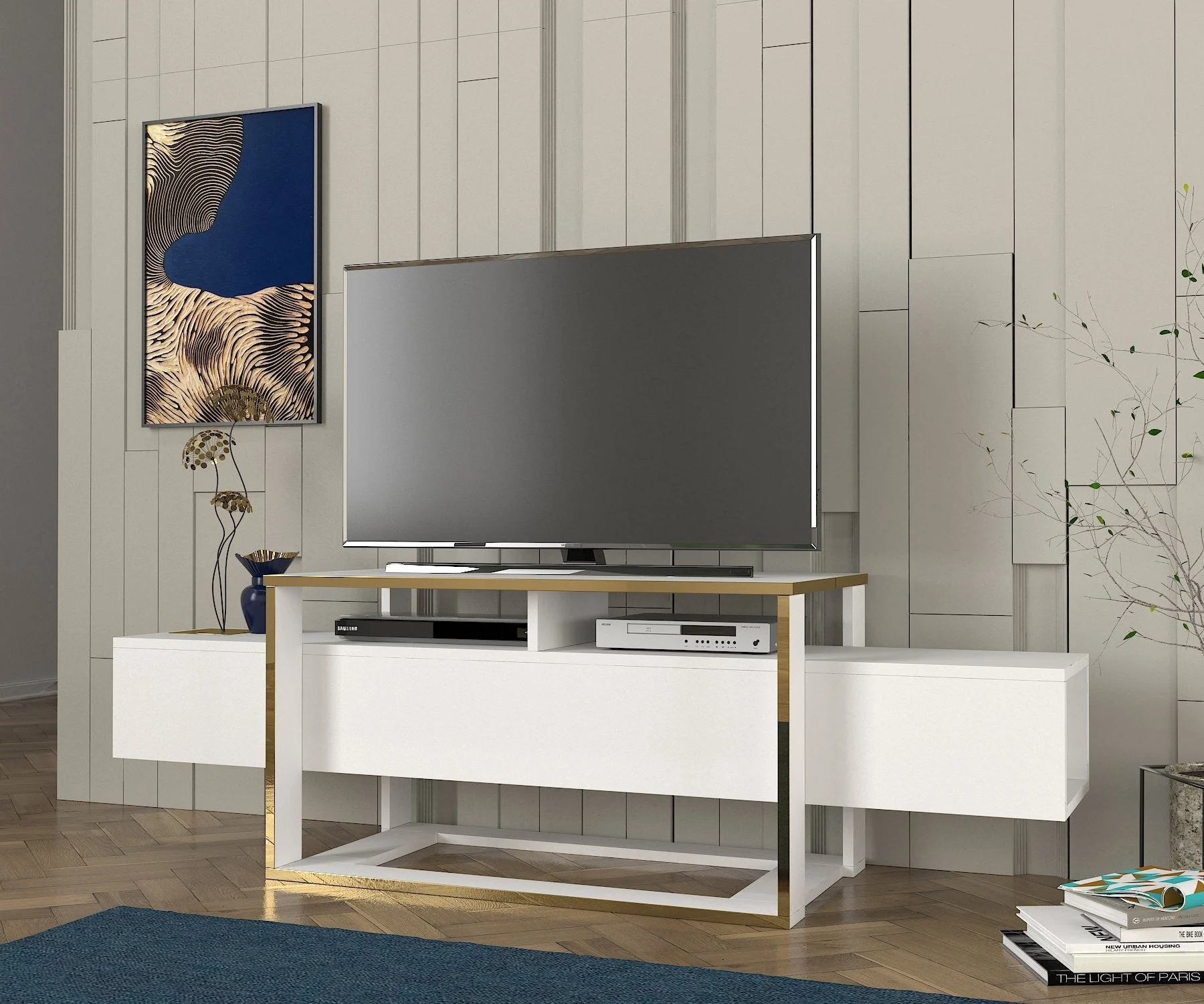 TV-Möbel Bianco Weißgold Melamin 160x49,8x46,1 cm