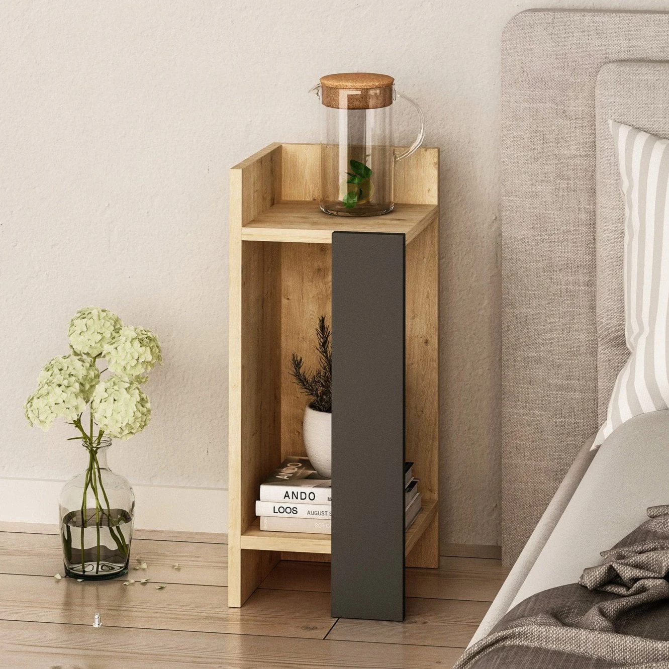 Nachttisch links Elos Eiche Anthrazit Melamin 25x60x27 cm